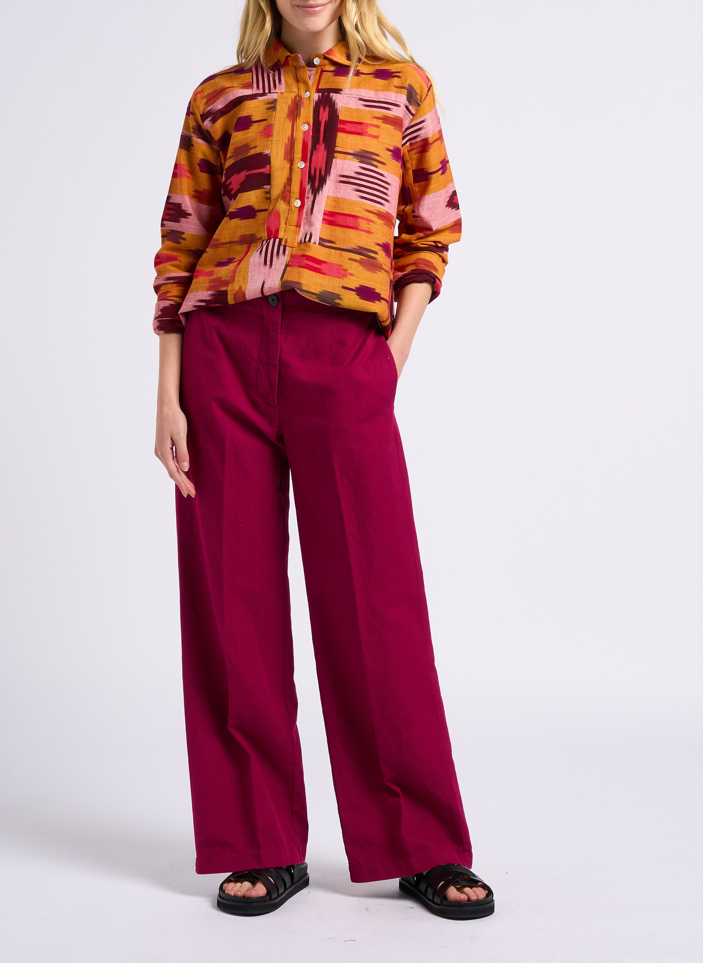 Chemise col rond imprimée en coton  V DE VINSTER Jaune