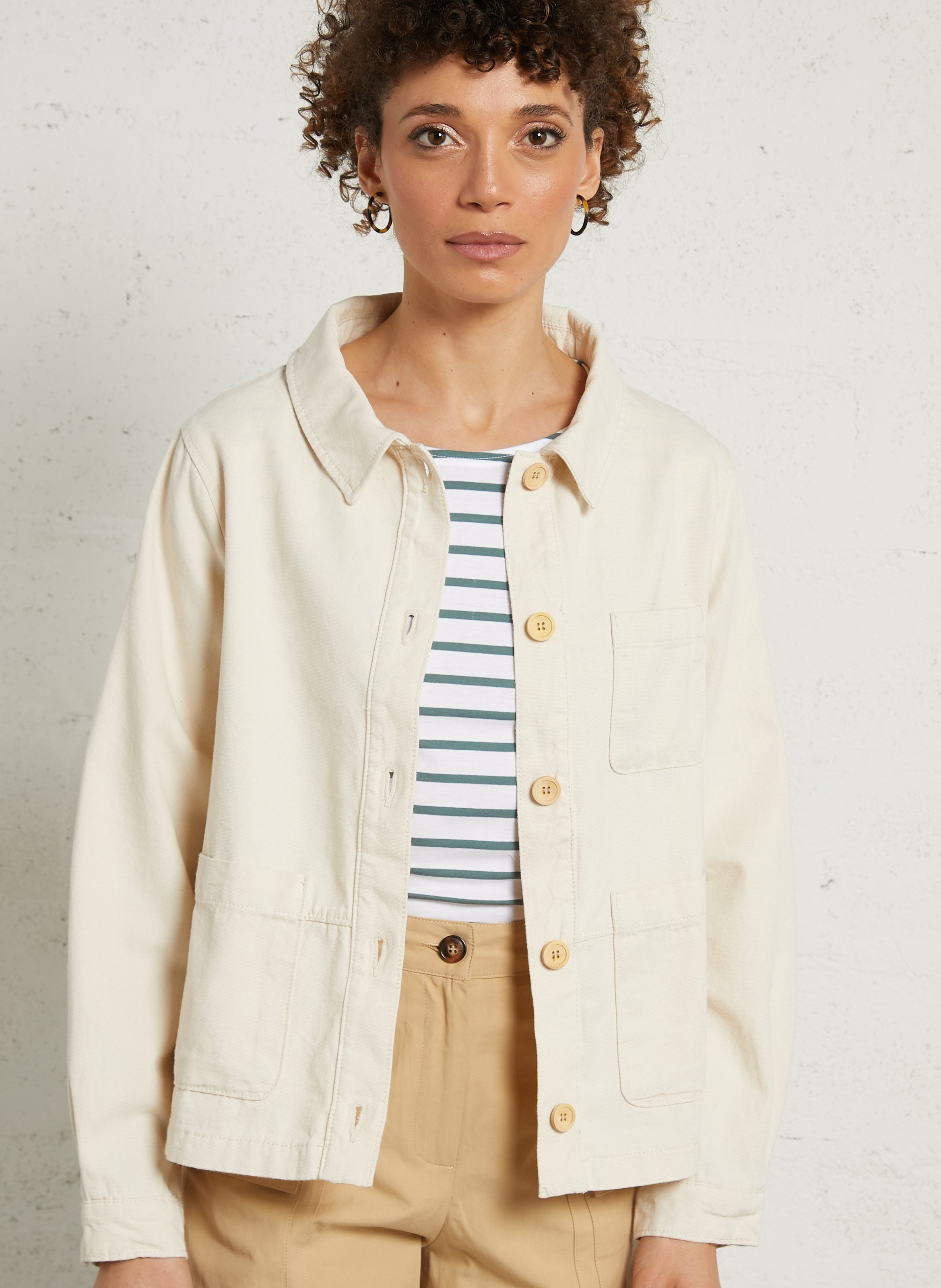 Veste droite à poches unie en coton ARMOR LUX Beige