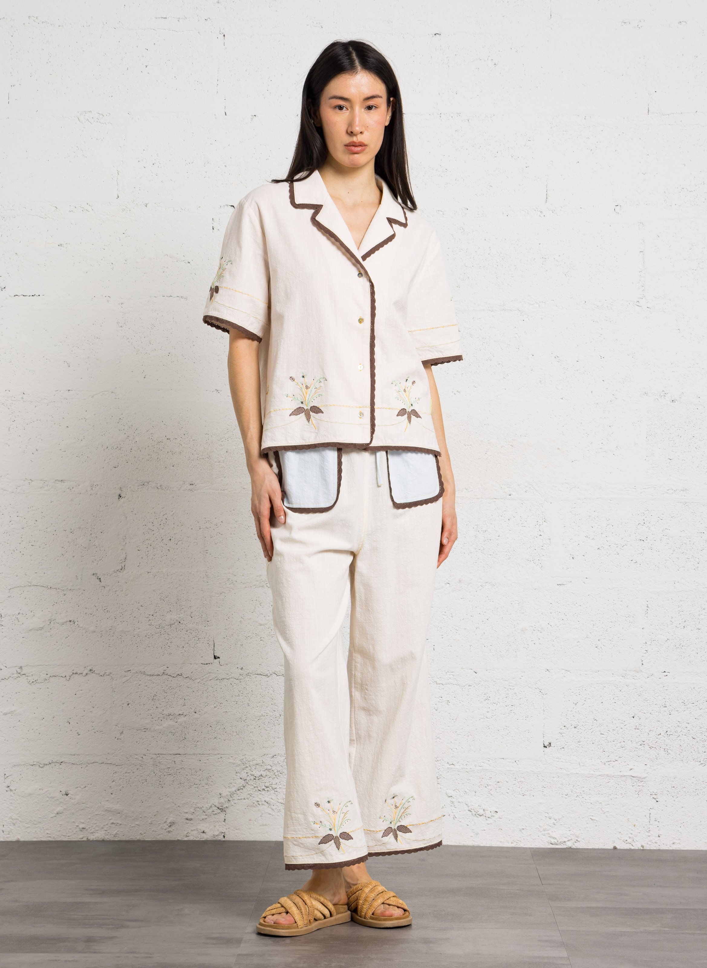 Straight button-down shirt with embroideries HOD PARIS White