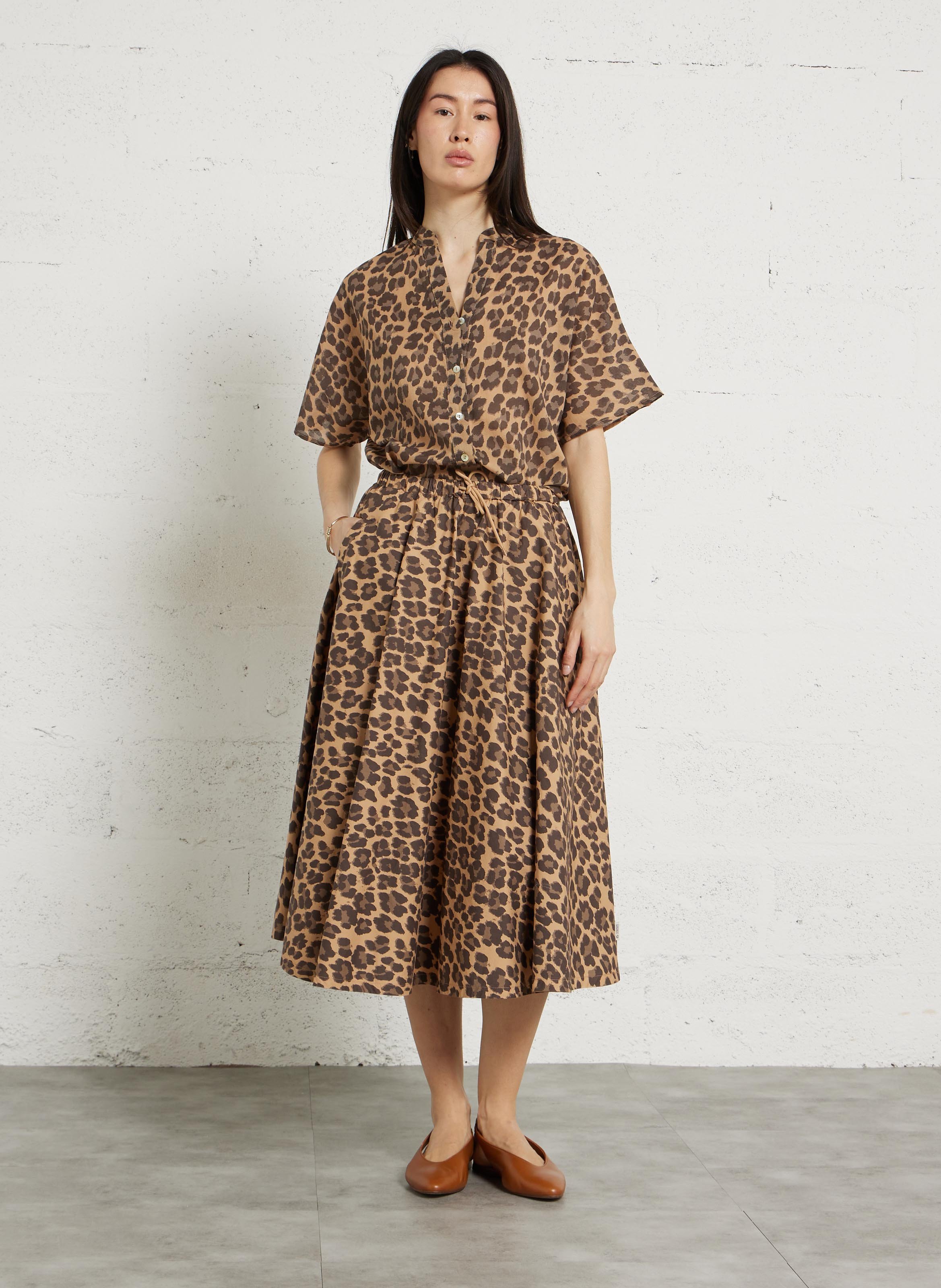 Flared cotton midi skirt LE TEMPS DES CERISES Brown