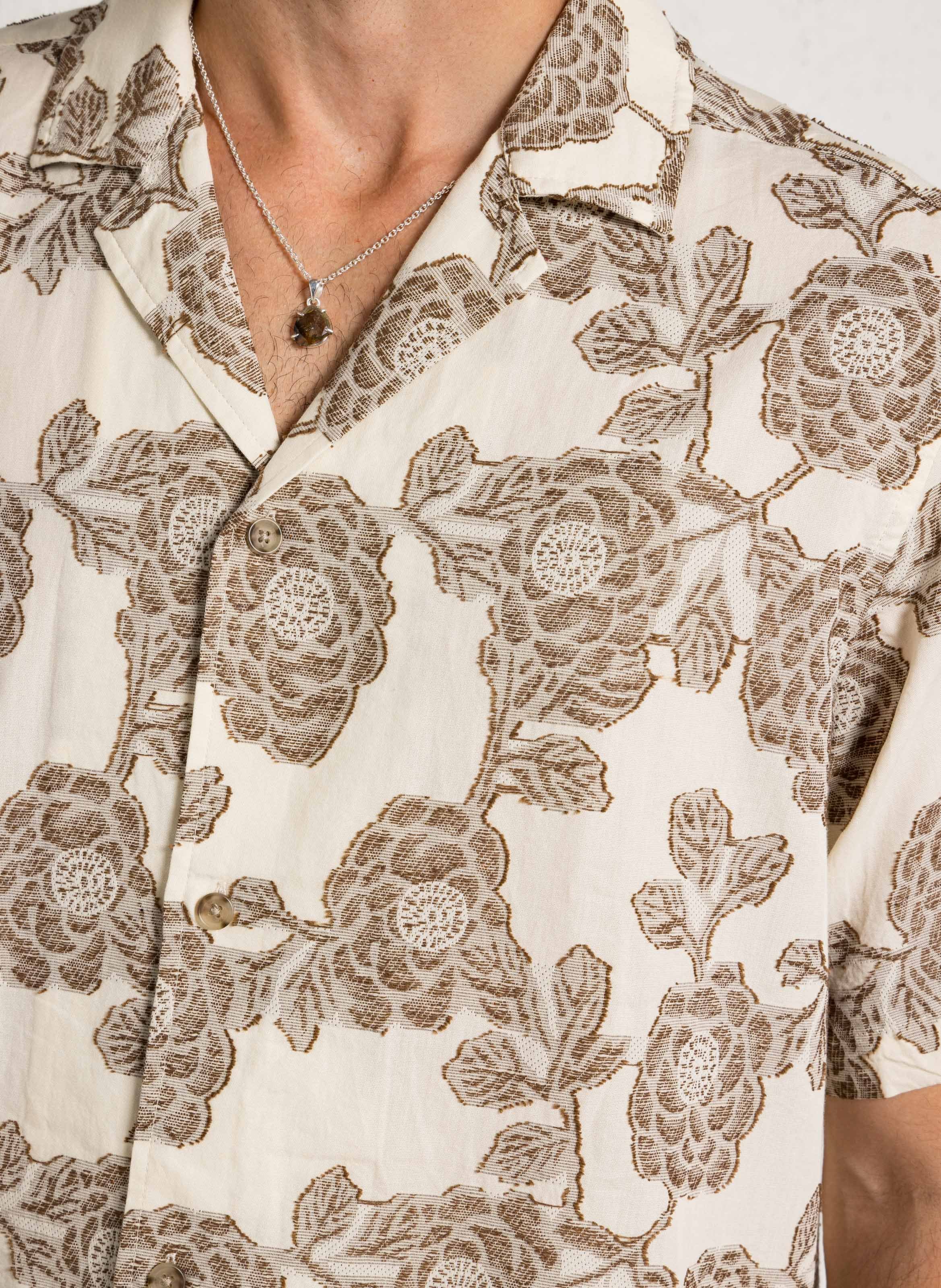 Camicia oversize con collo cubano in cotone stampato LES DEUX Beige