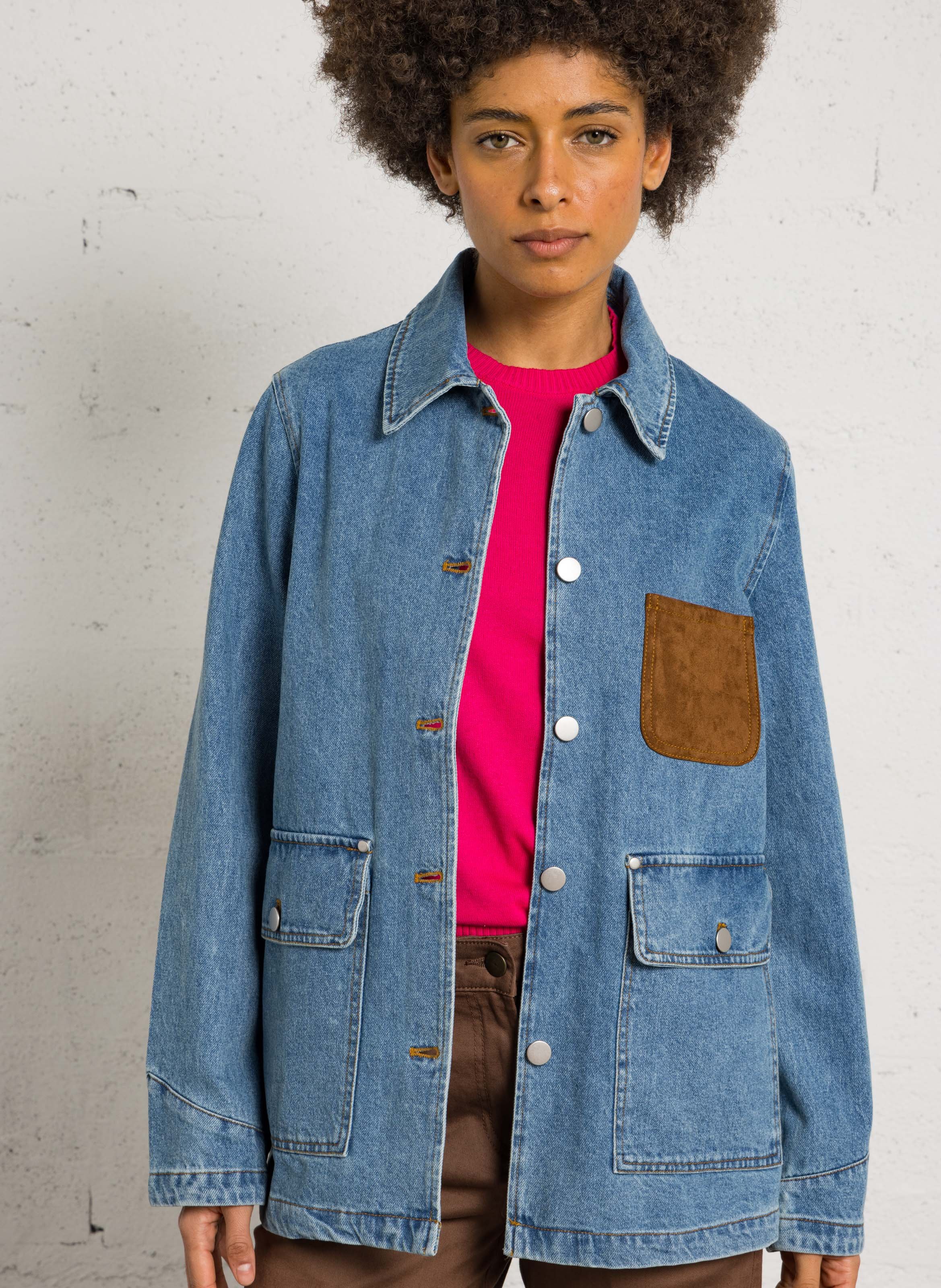 Veste en jean droite en coton SUD EXPRESS Bleu