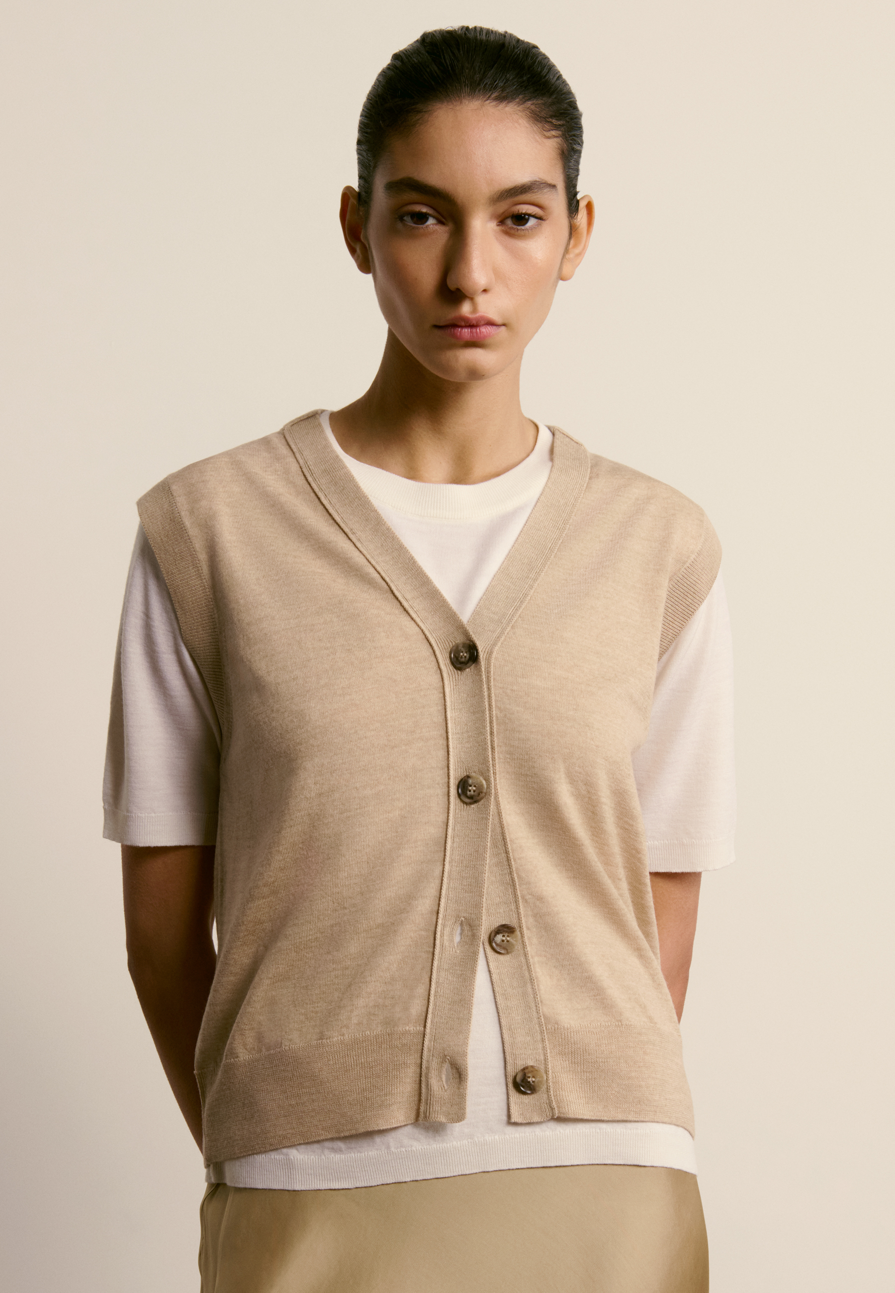 Merino wool sleeveless cardigan MAISON MONTAGUT