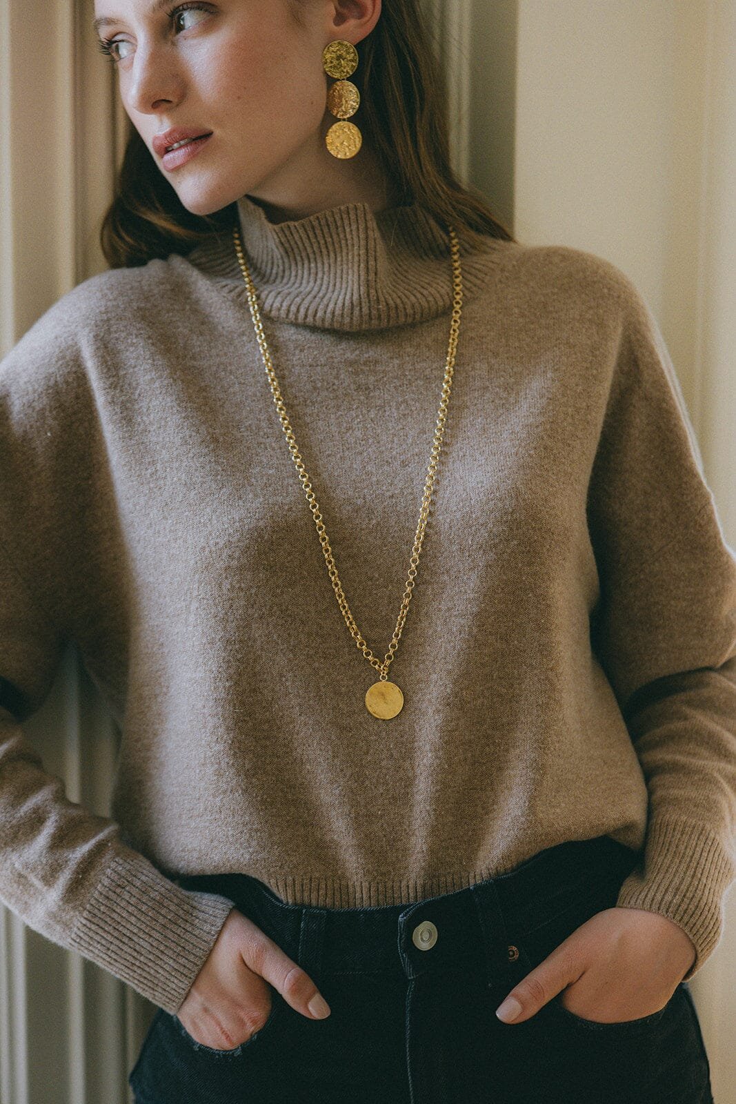 Hammered round sautoir in gold-plated fine gold MONSIEUR SIMONE Silver