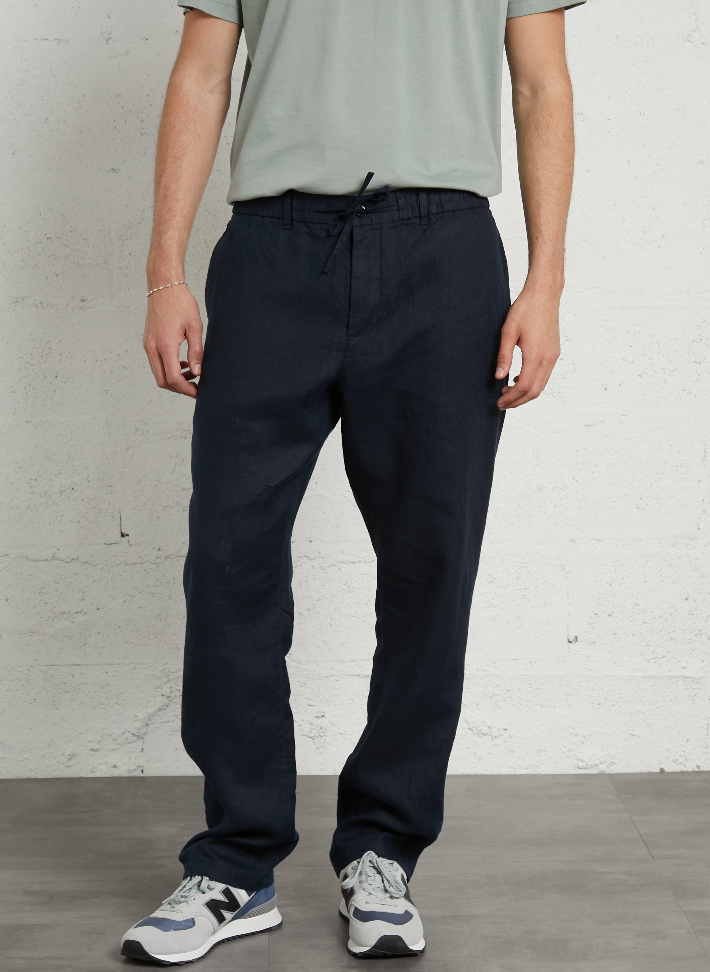 Pantalon droit uni en lin GANT Bleu