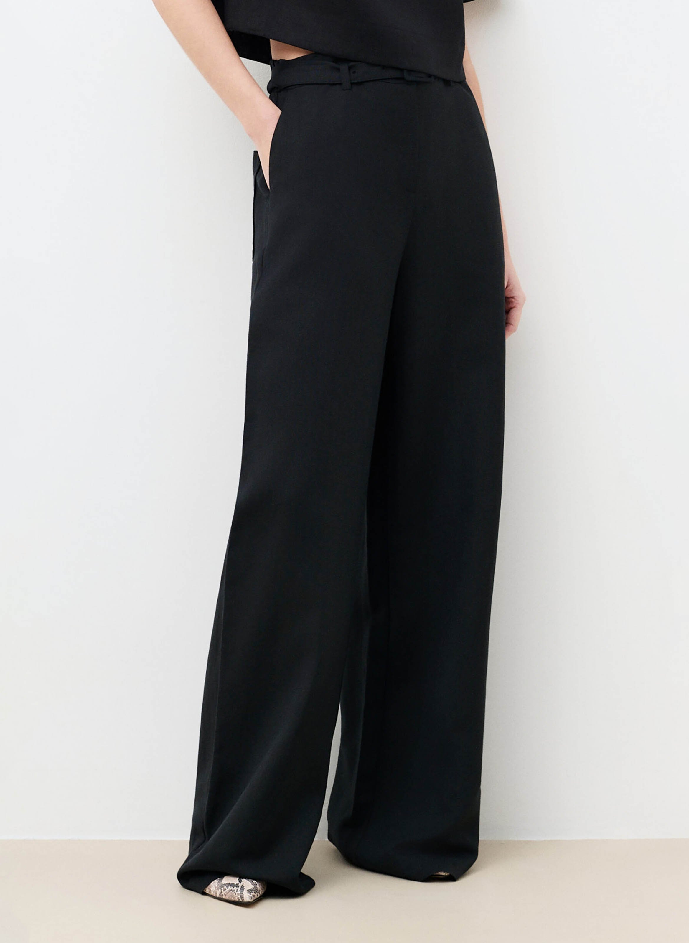 Pantalon large en lin mélangé CAROLL Noir