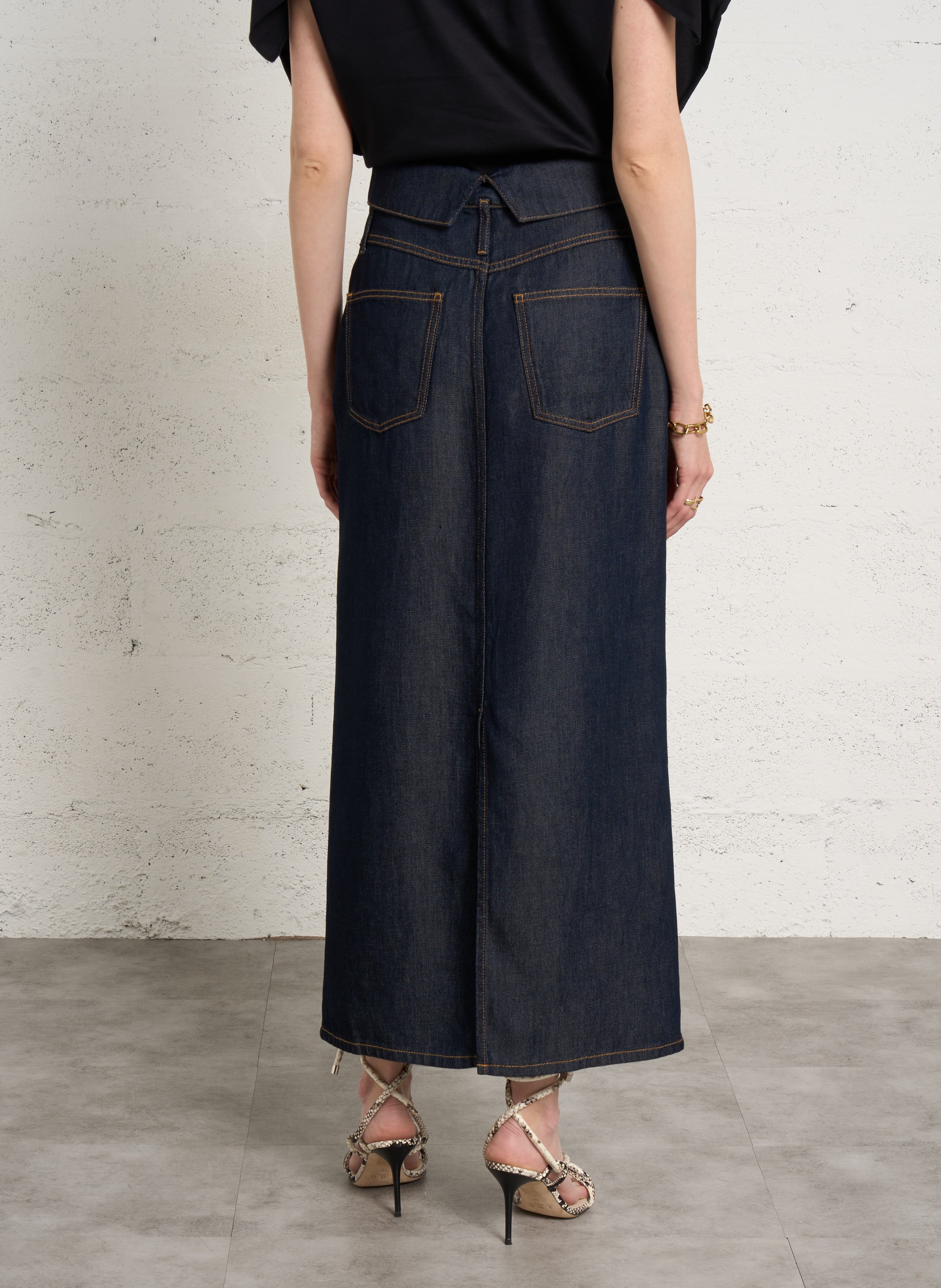 Jupe midi en denim IRO Bleu