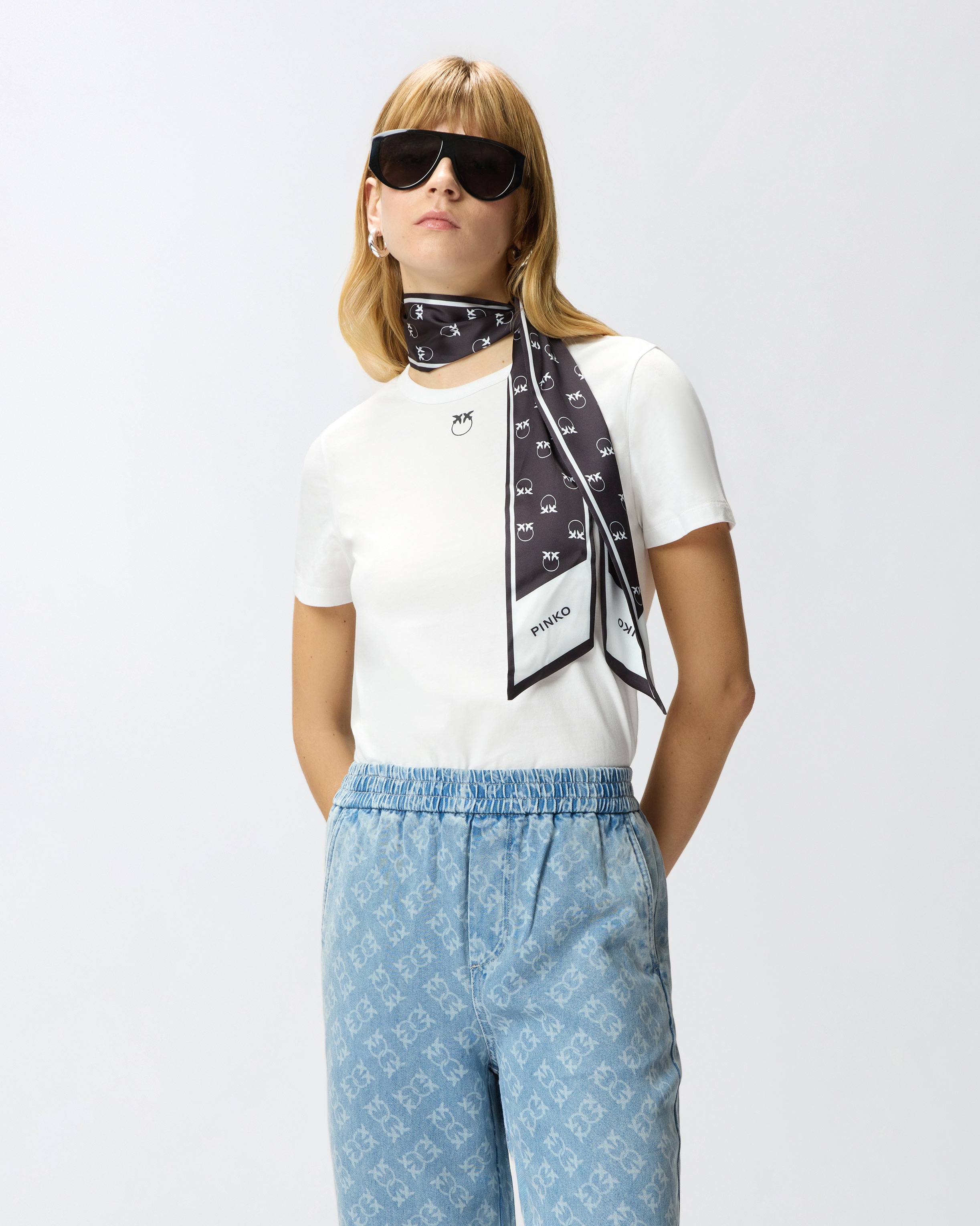 T-shirt with Love Birds Logo Scarf PINKO Stripes