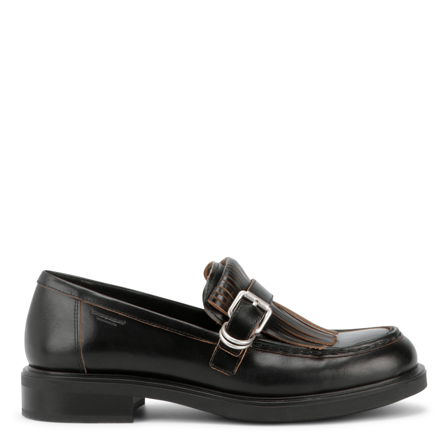 Buckle and Fringe Leather Moccasins VAGABOND Black