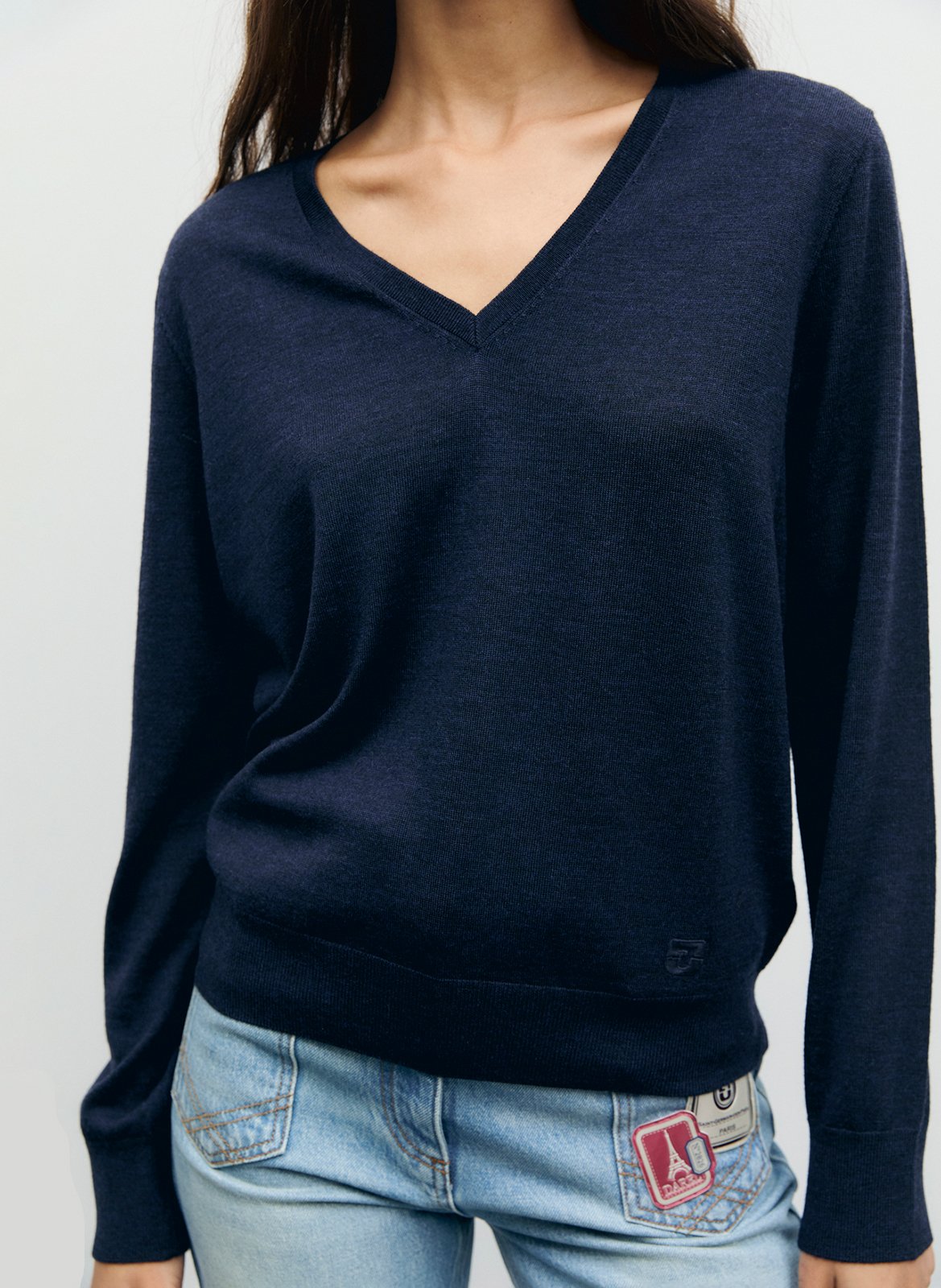 Pull droit col V en laine GERARD DAREL Bleu