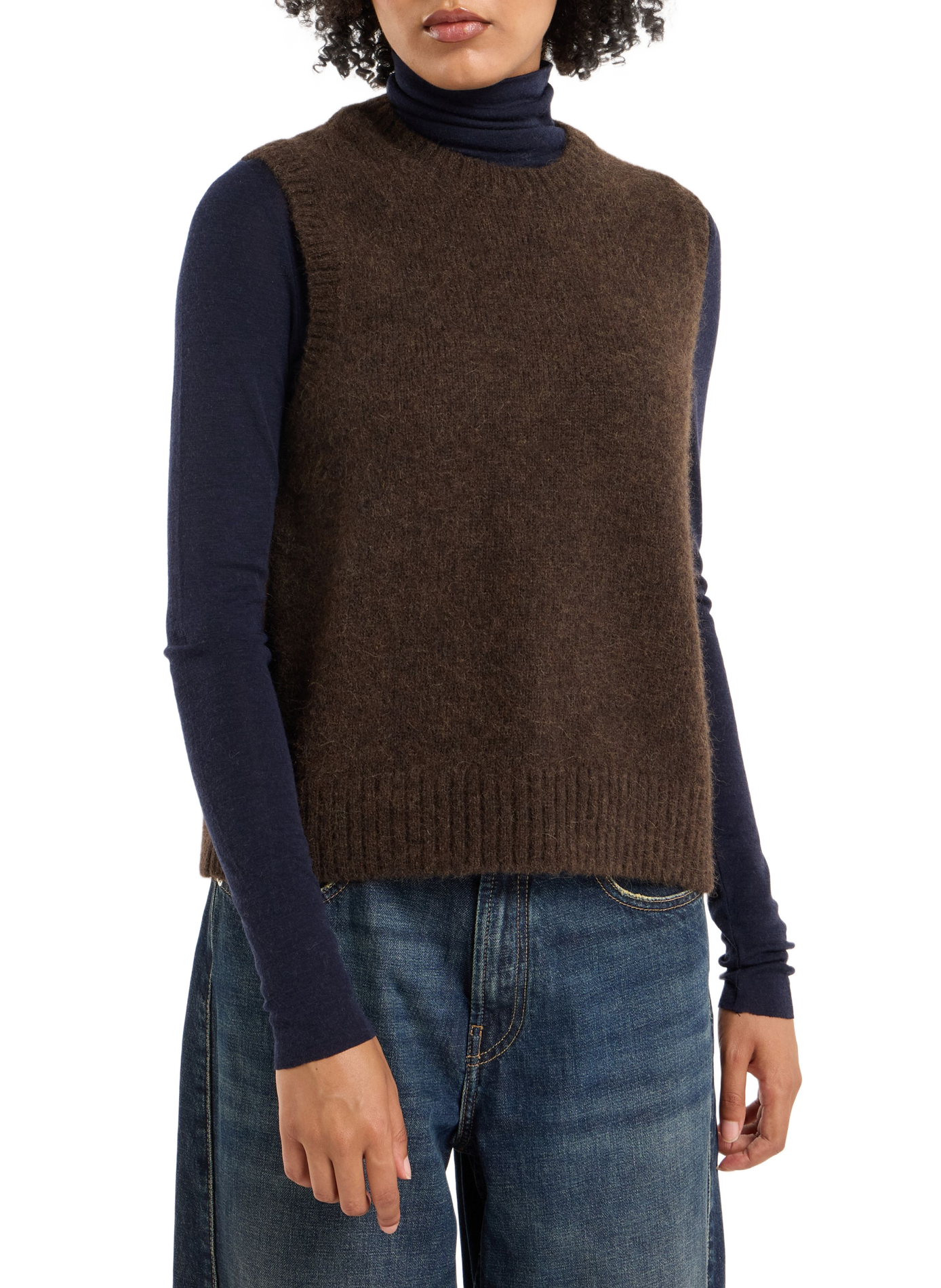 Sleeveless alpaca blend knit sweater SAISON 1865 Brown