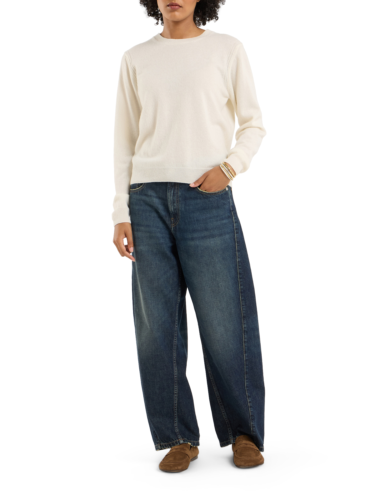 Qiria round neck cashmere straight sweater. SAISON 1865 Beige
