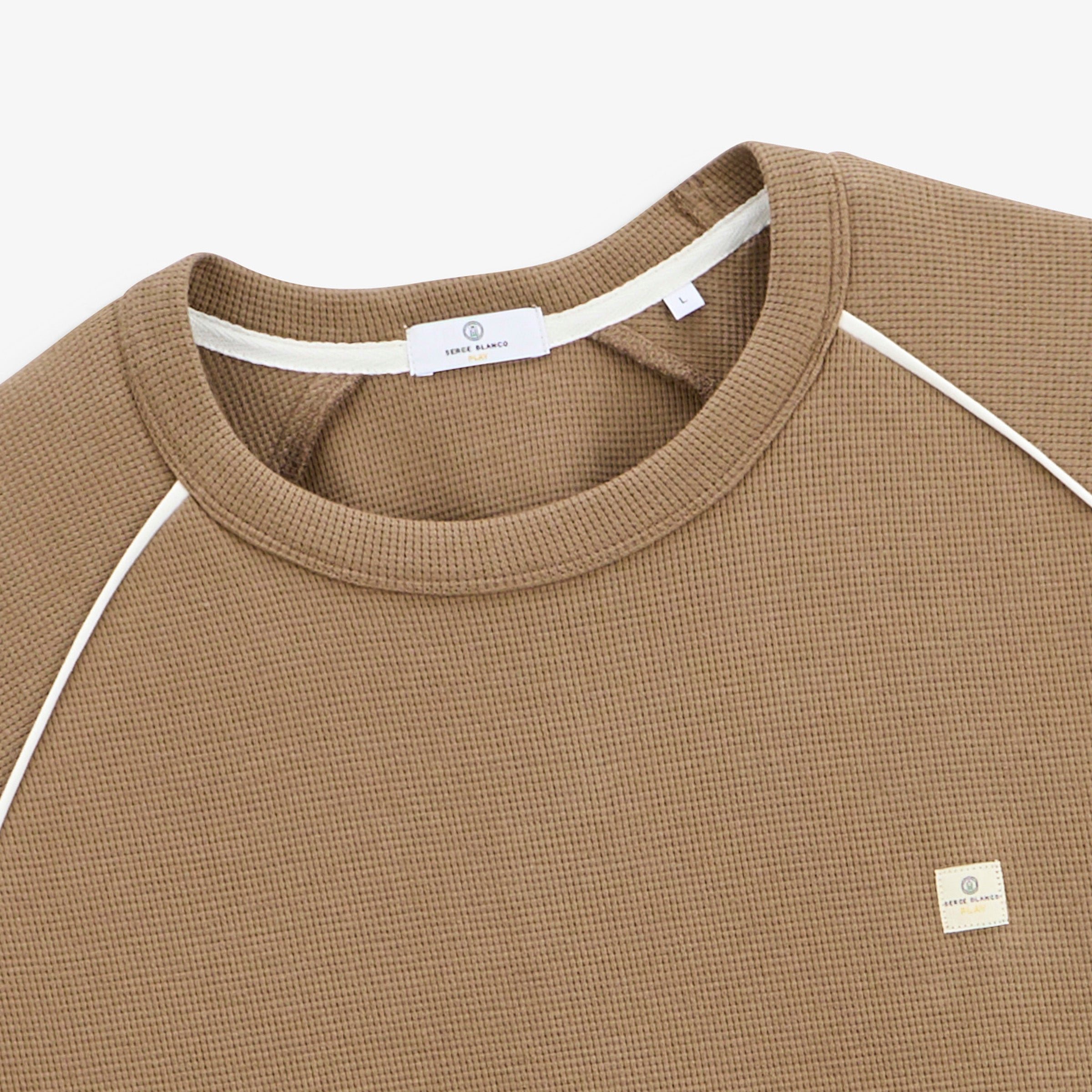 Long-sleeve round neck waffle cotton t-shirt in cashmere brown by sbplay SERGE BLANCO Brown