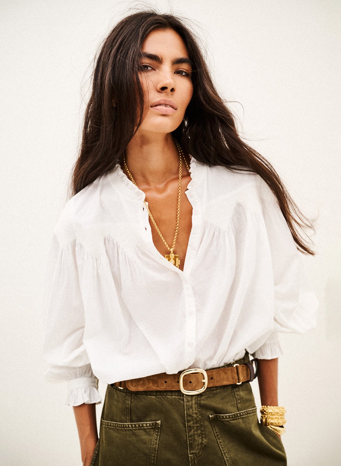 Chemise ample à broderie en coton BA&SH Beige