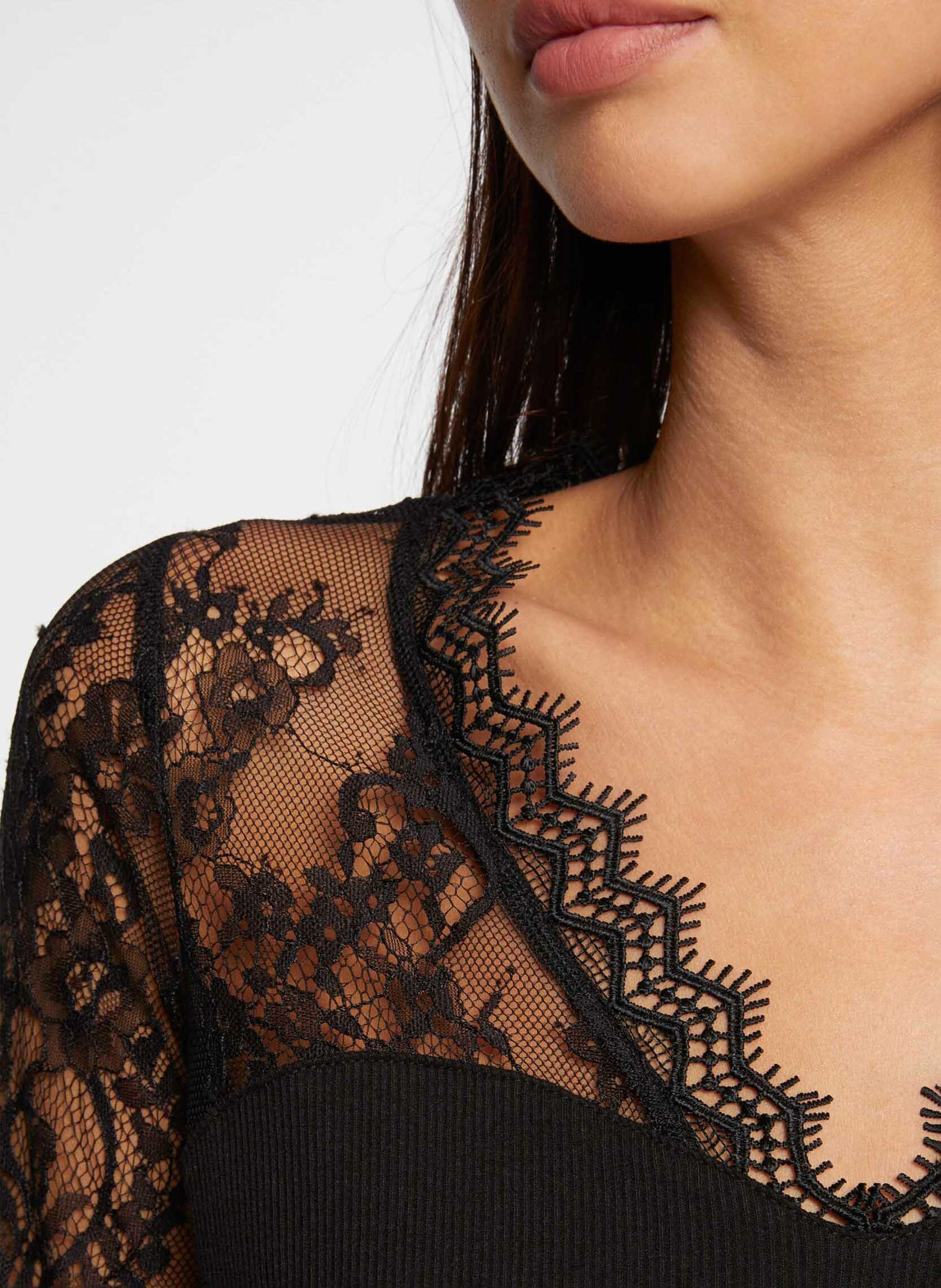 Long-sleeved lace t-shirt MORGAN Black