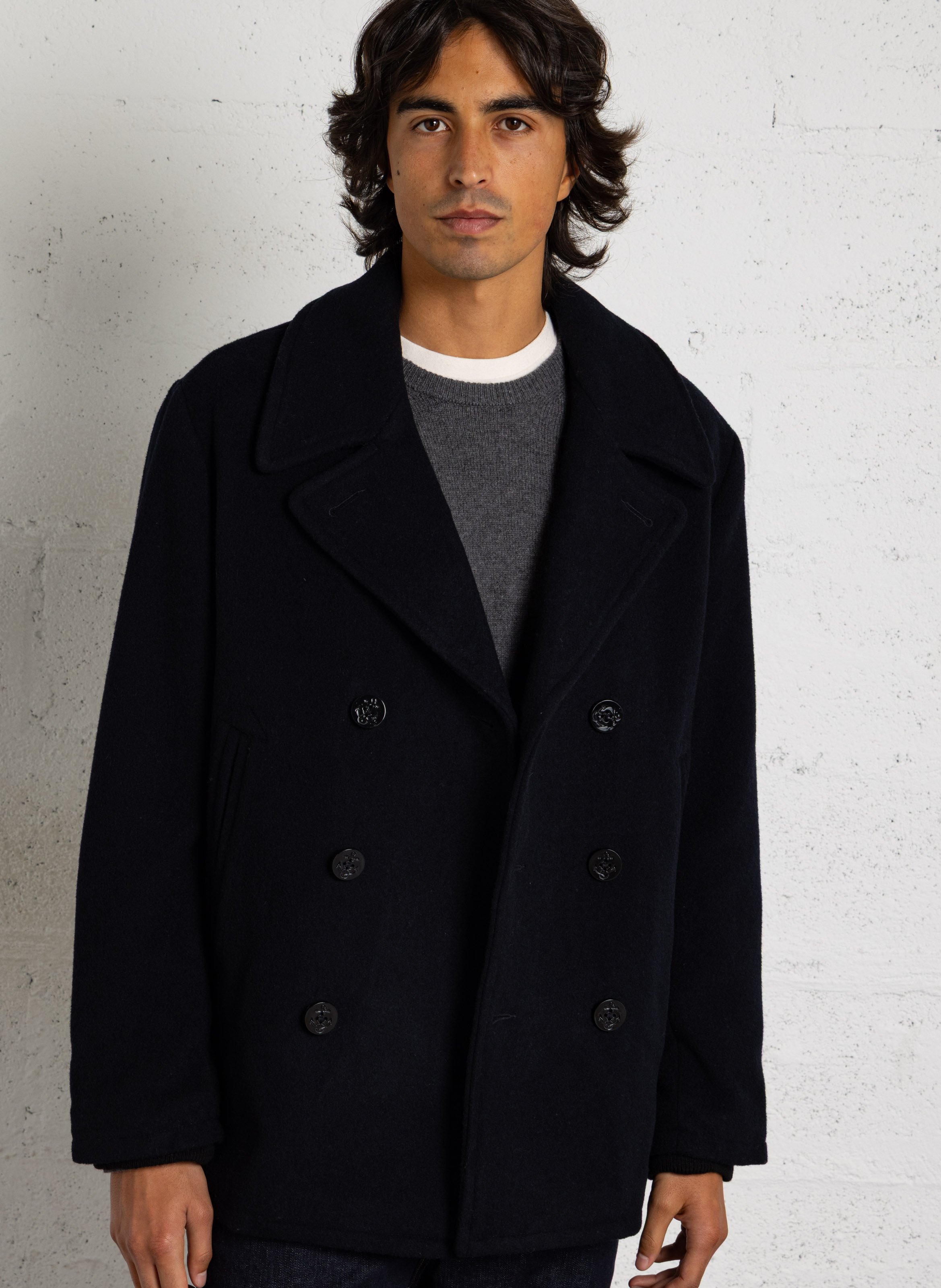 Wool-blend coat with tailored collar SCHOTT Blue