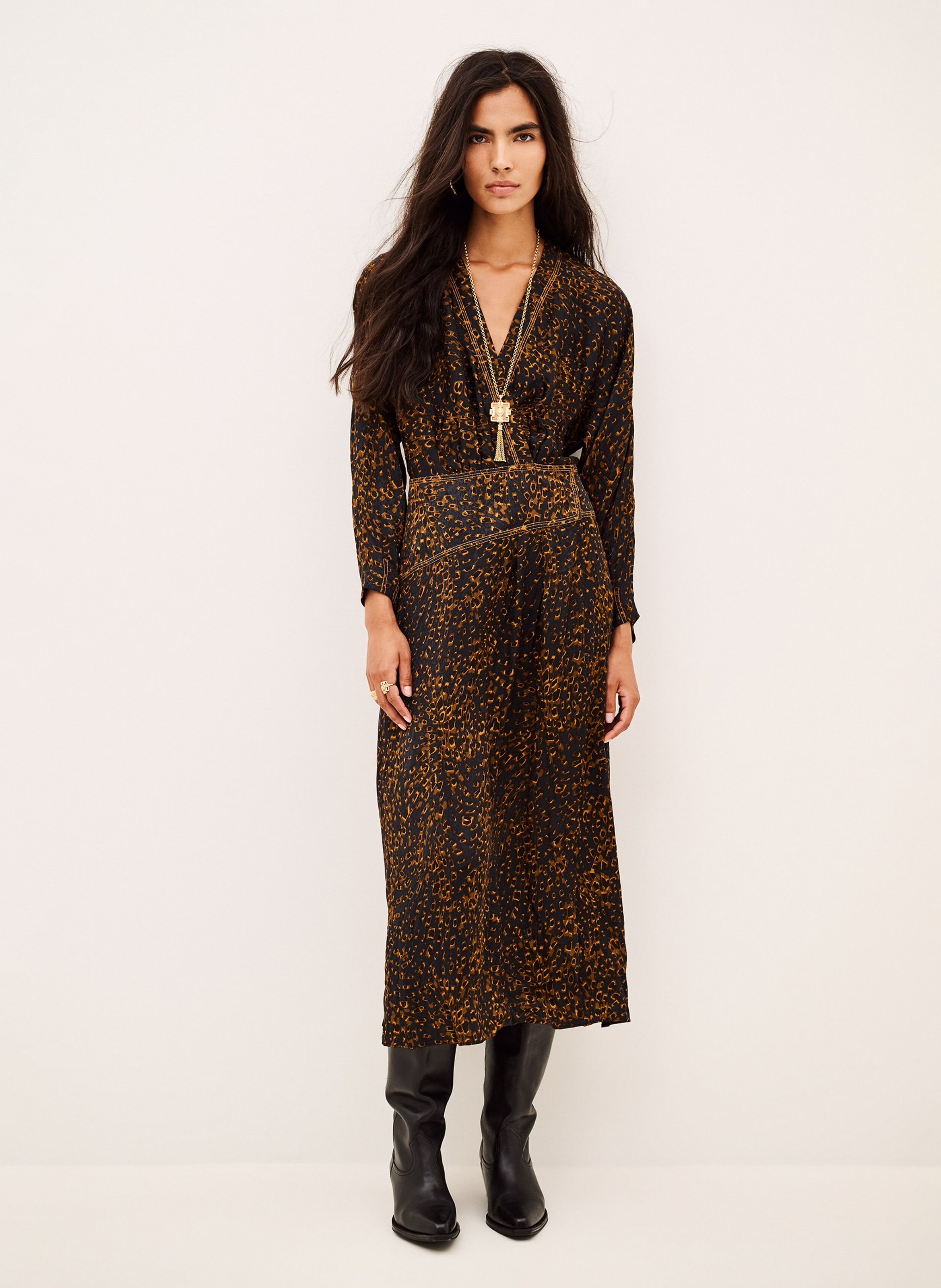 Bedrucktes Midikleid mit V-Ausschnitt BA&SH