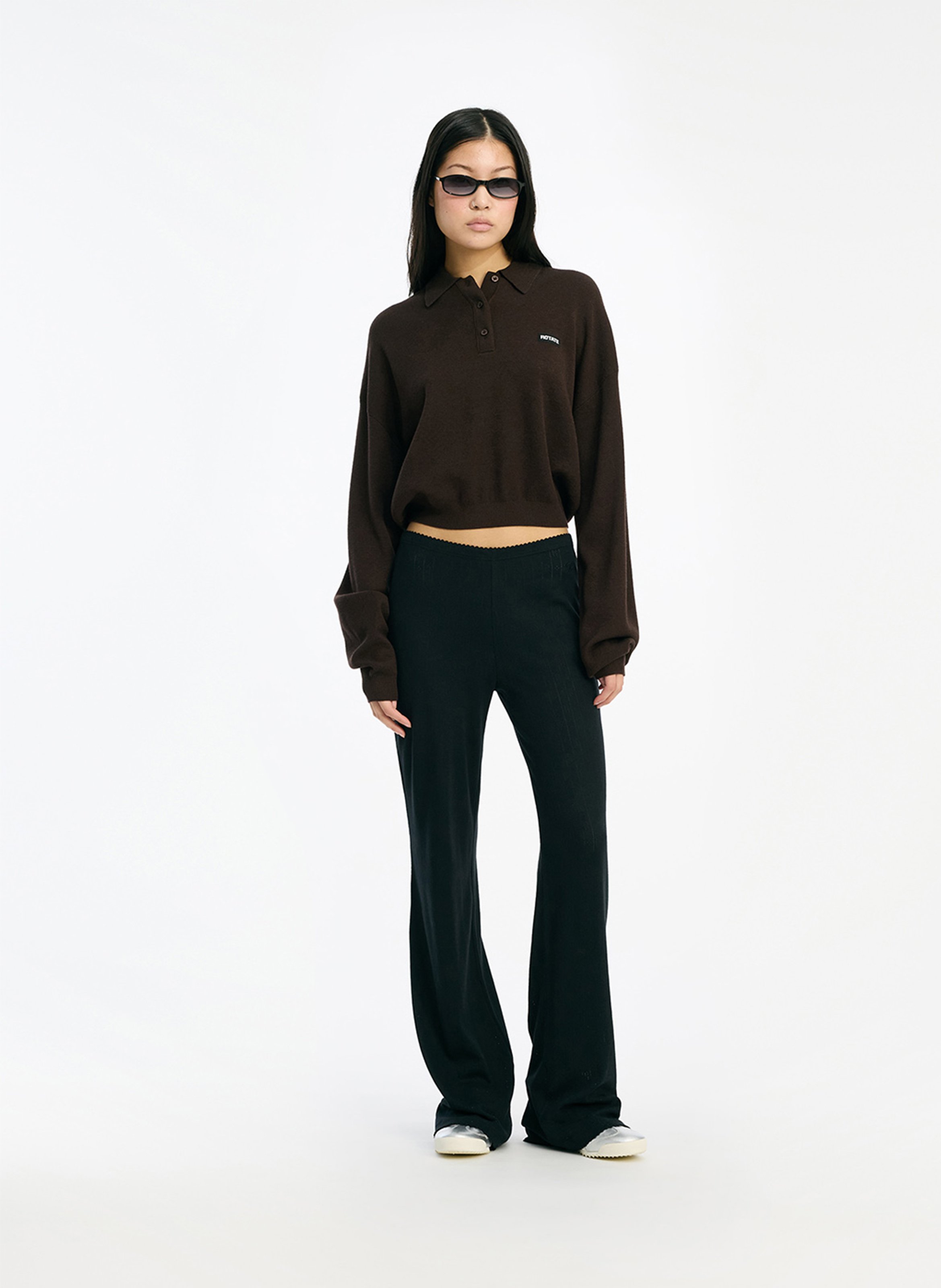Solid-color sweatshirt with a buttoned collar ROTATE Brown