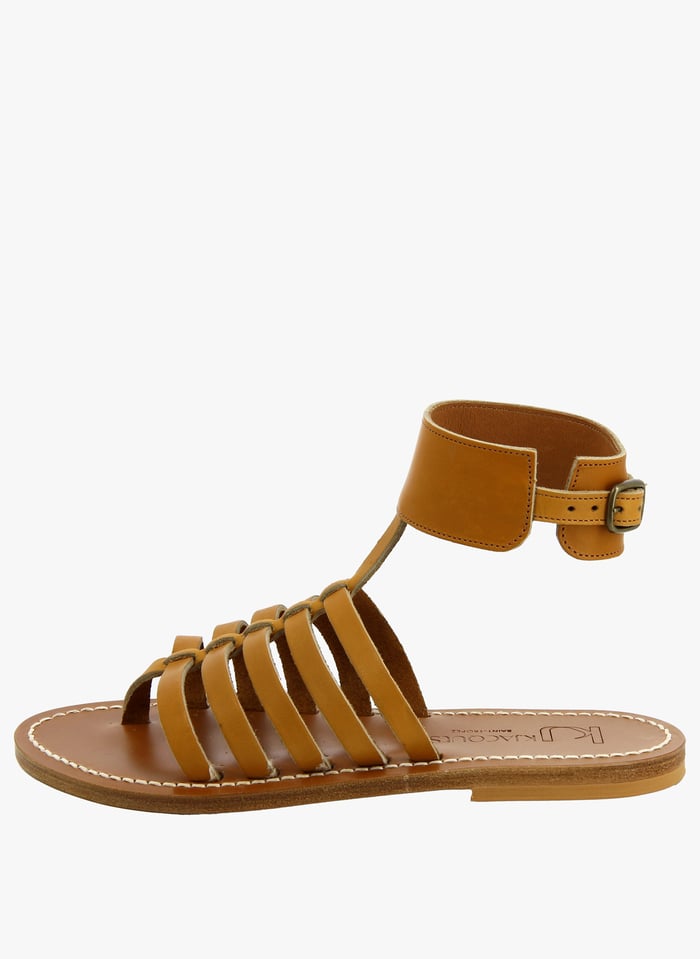 Sandales plates ouvertes en cuir Marron