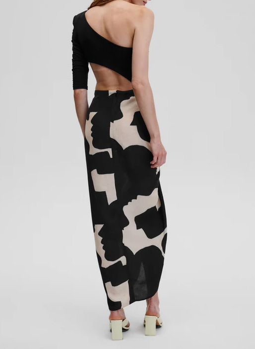 Asymmetrischer bedruckter Rock Schwarz