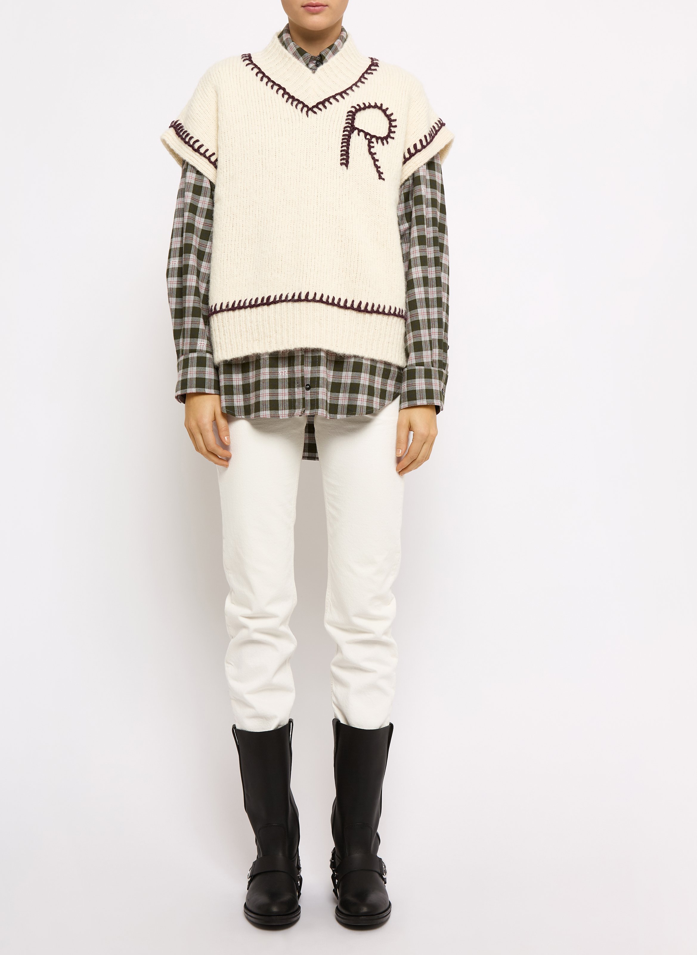 Pull ample sans manches en laine et coton ROSEANNA Beige