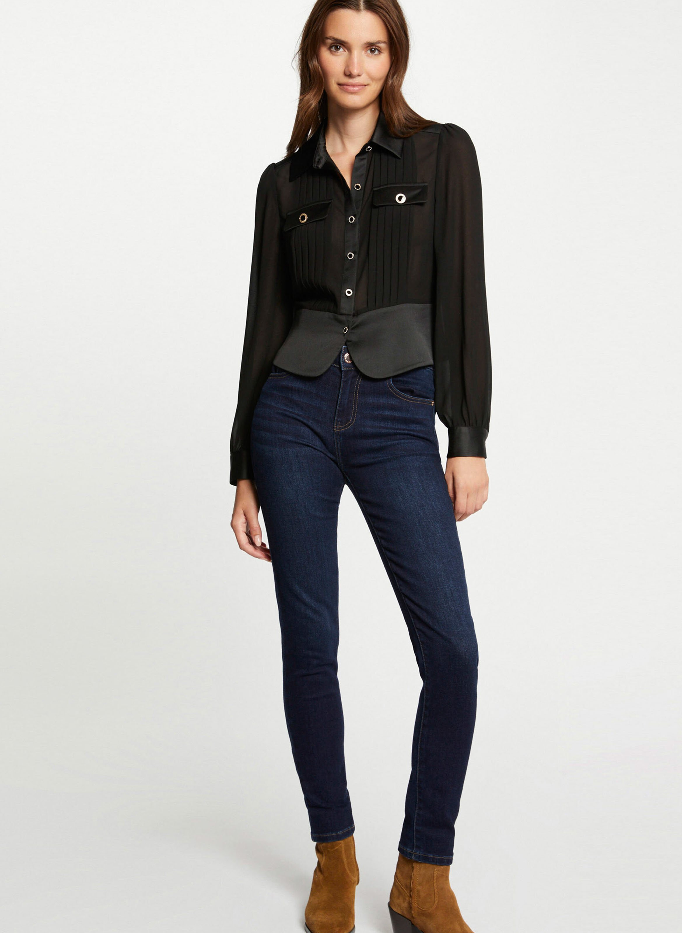 Blouse met overhemdkraag MORGAN Zwart