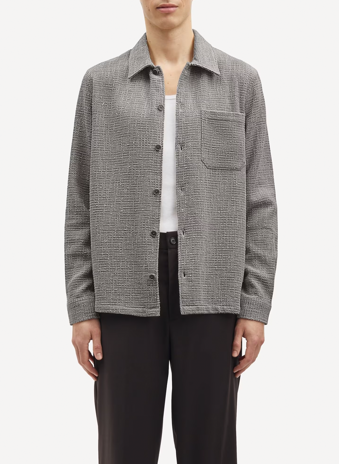 Straight-cut cotton-blend overshirt with classic collar SAMSOE SAMSOE Black