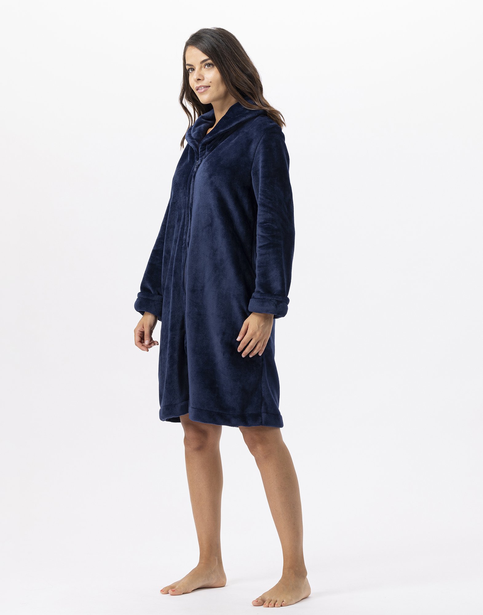 Zippered Plush Flannel Robe LE CHAT Blue