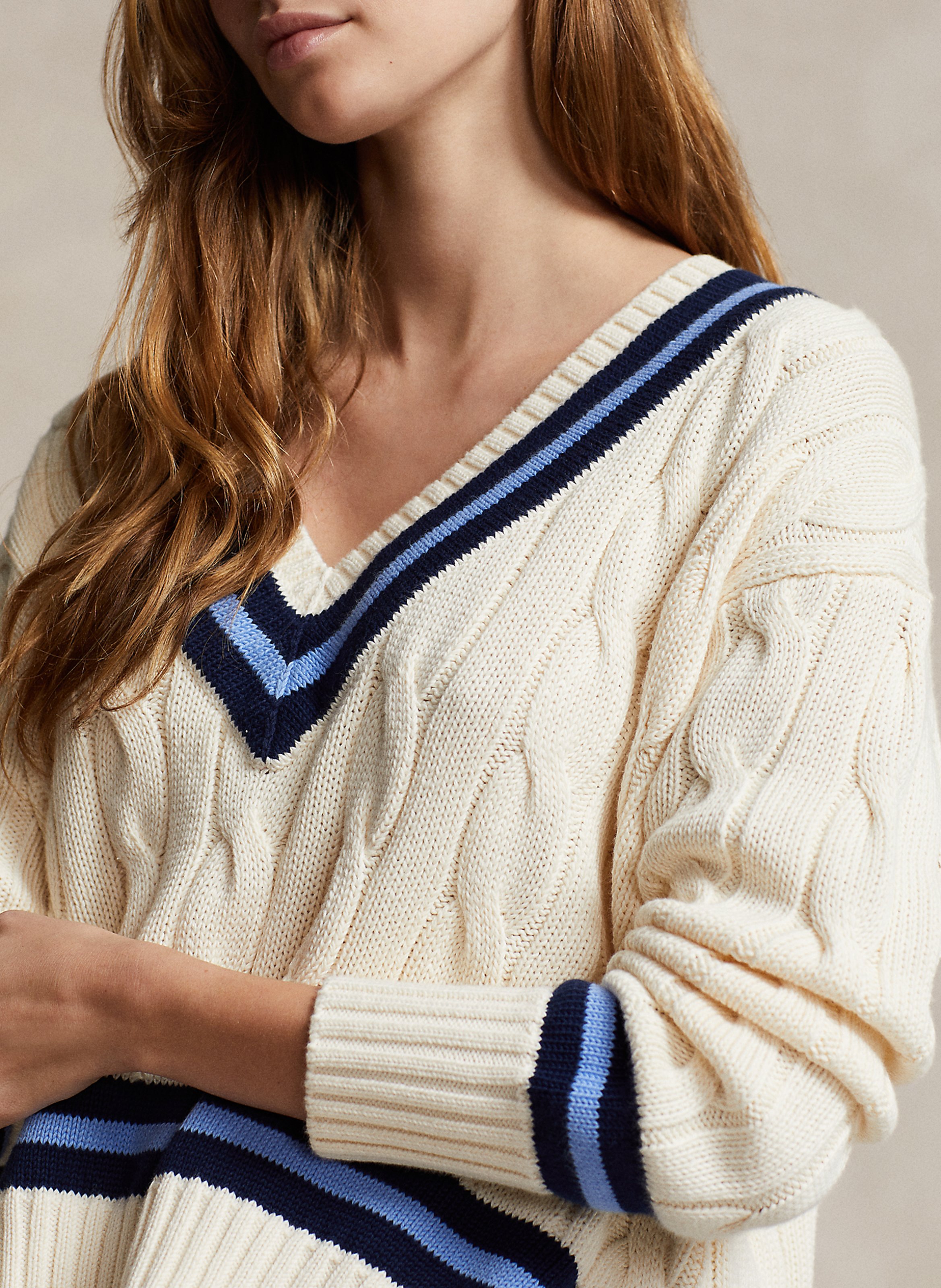 Pull col V en coton POLO RALPH LAUREN Blanc