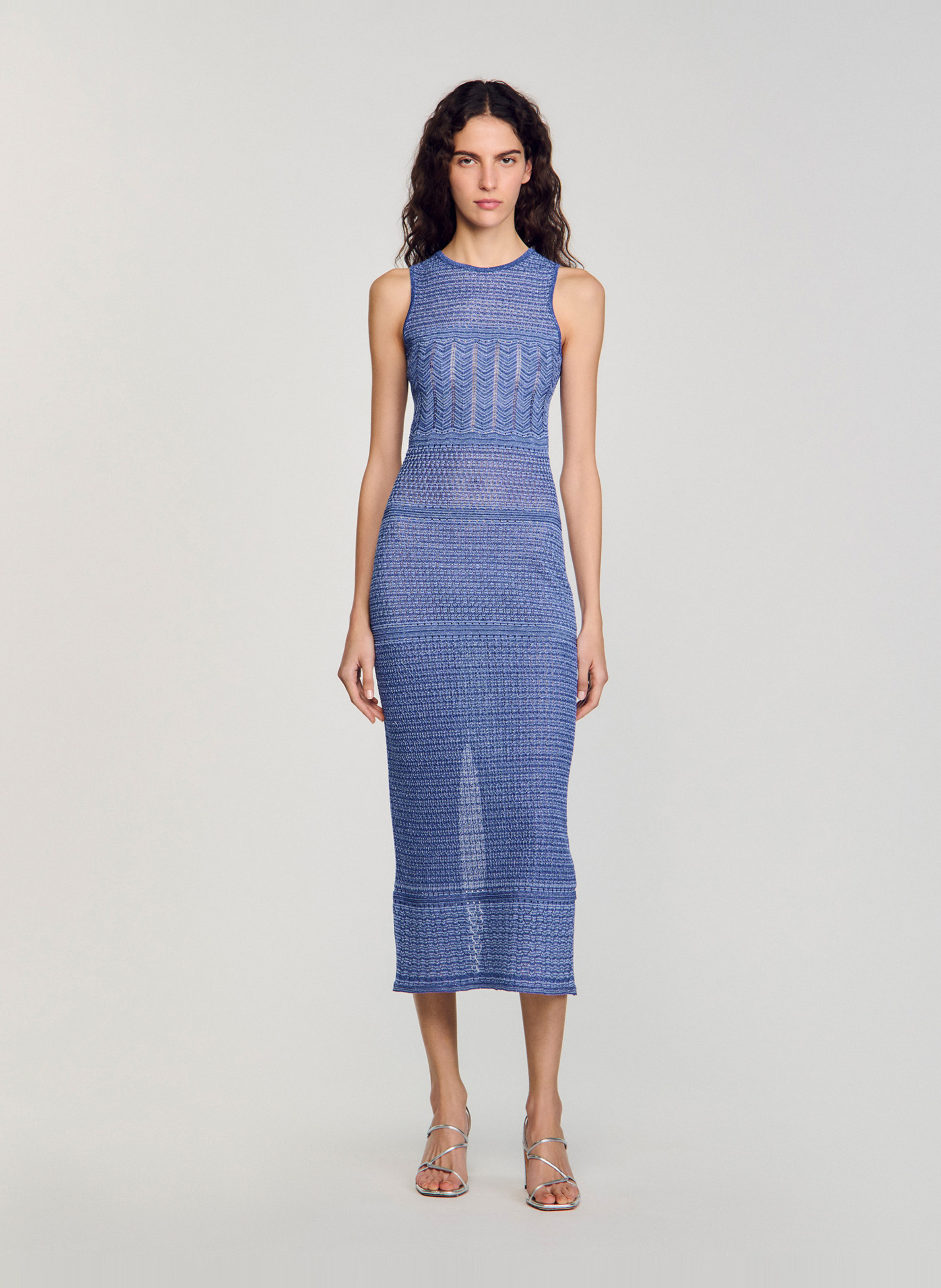 Robe Sandro Robe Cocktail Marque Robe Midi Moulante En Maille Bleu