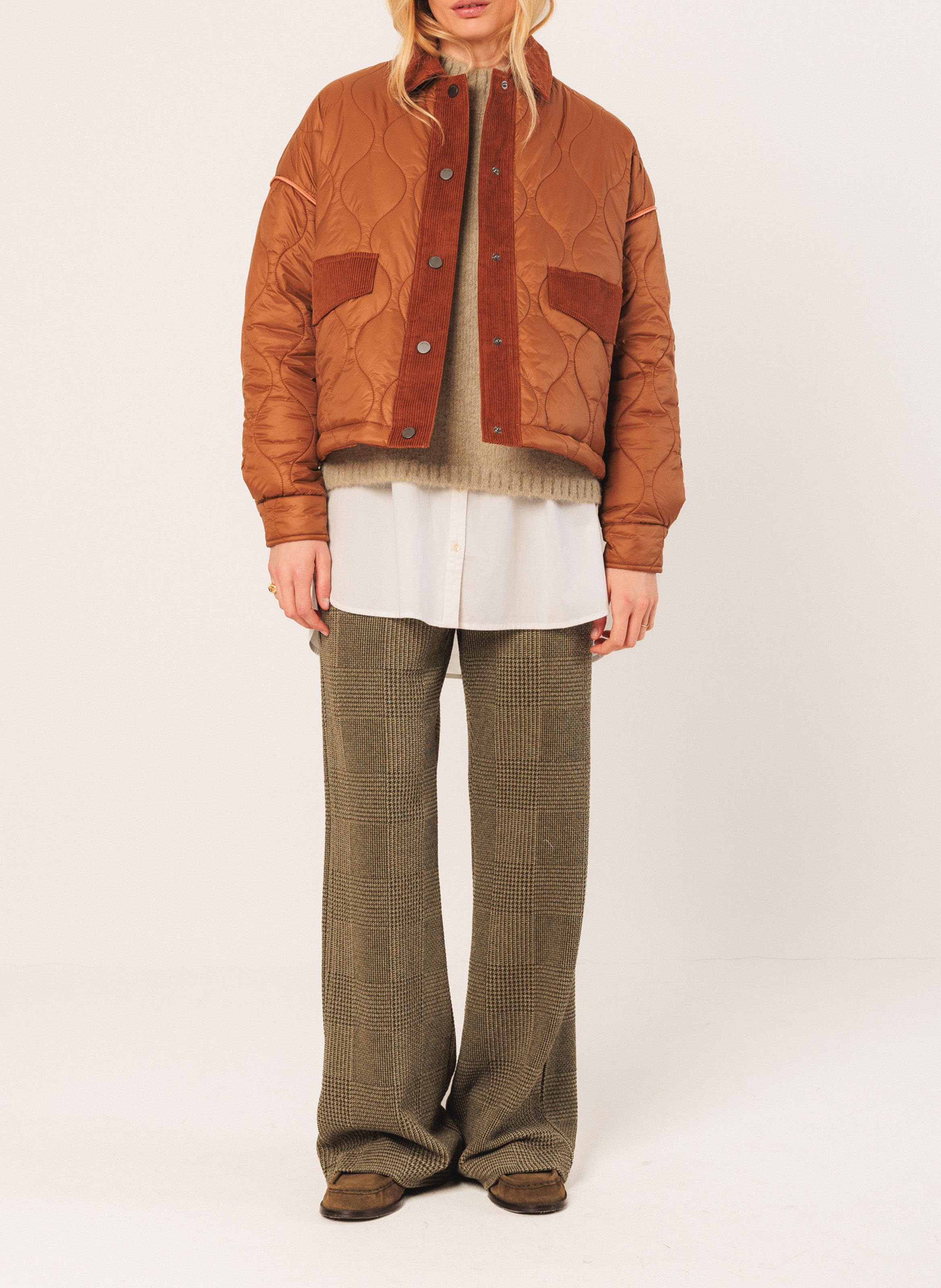 Oversized quilted jacket Brown