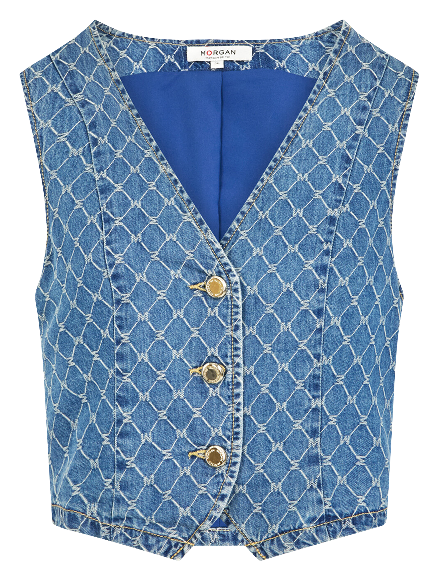 Gilet droit en denim imprimé MORGAN Bleu