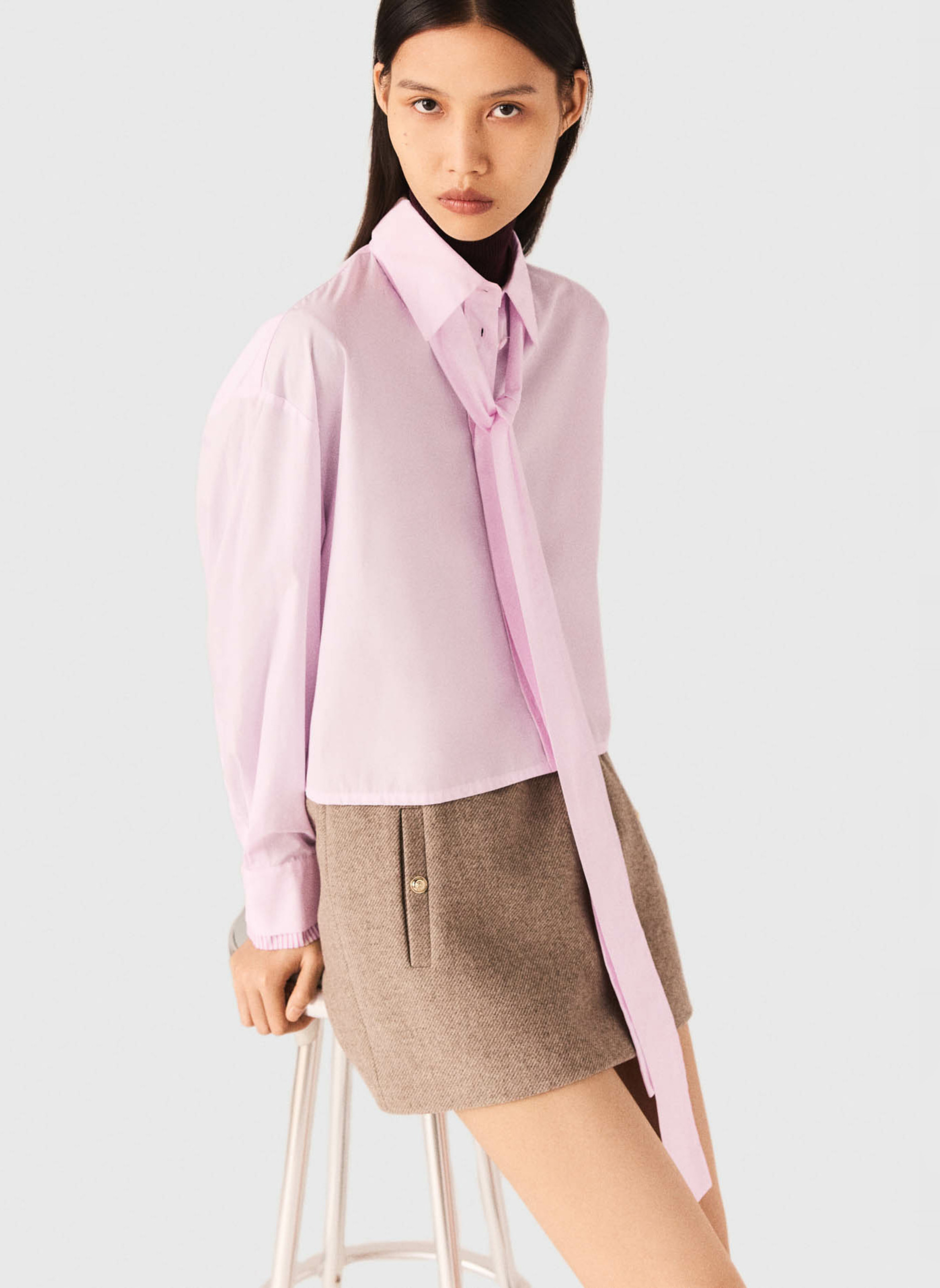 Katoenen blouse met ronde hals MAJE Roze