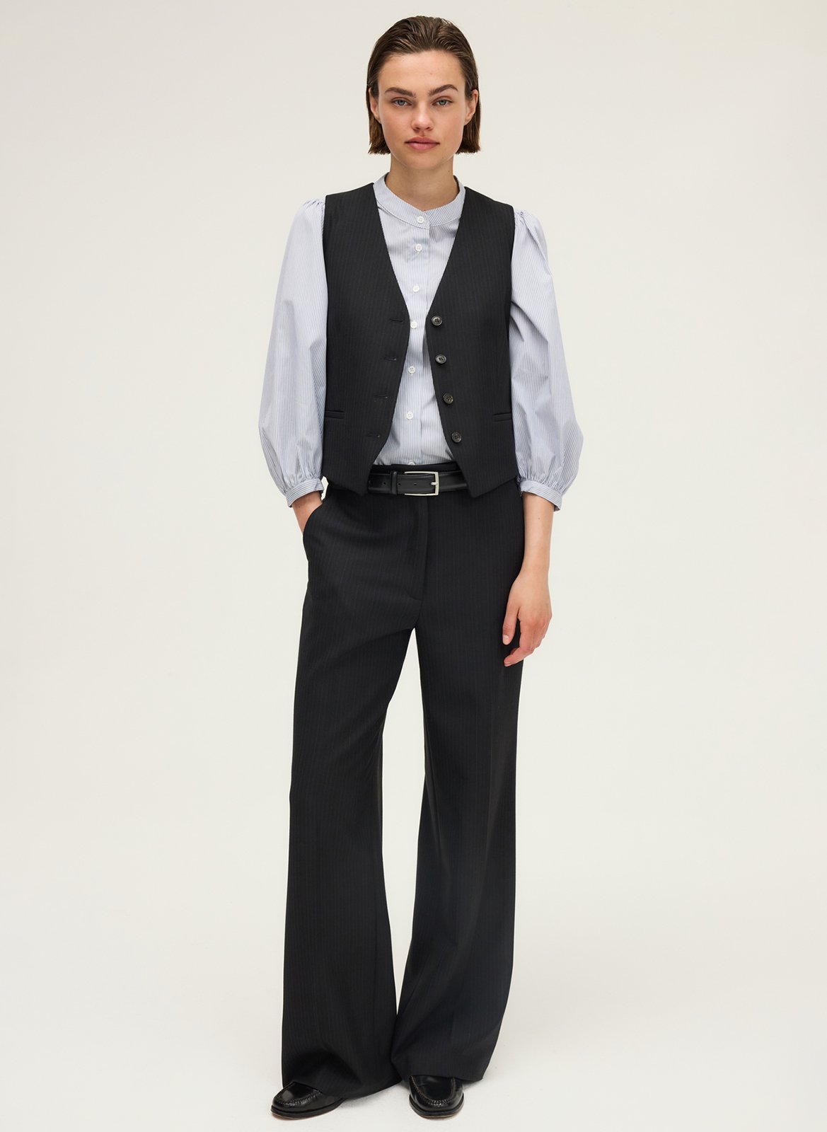 Fitted V-neck Striped Vest PABLO Black