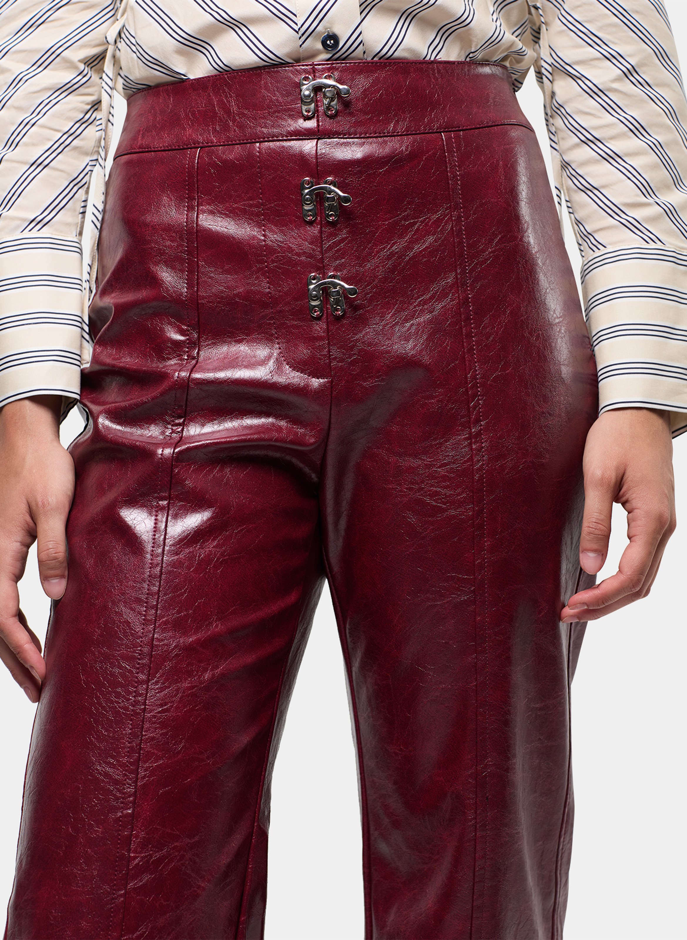 Pantalon droit effet cuir craquelé LAAGAM Rouge