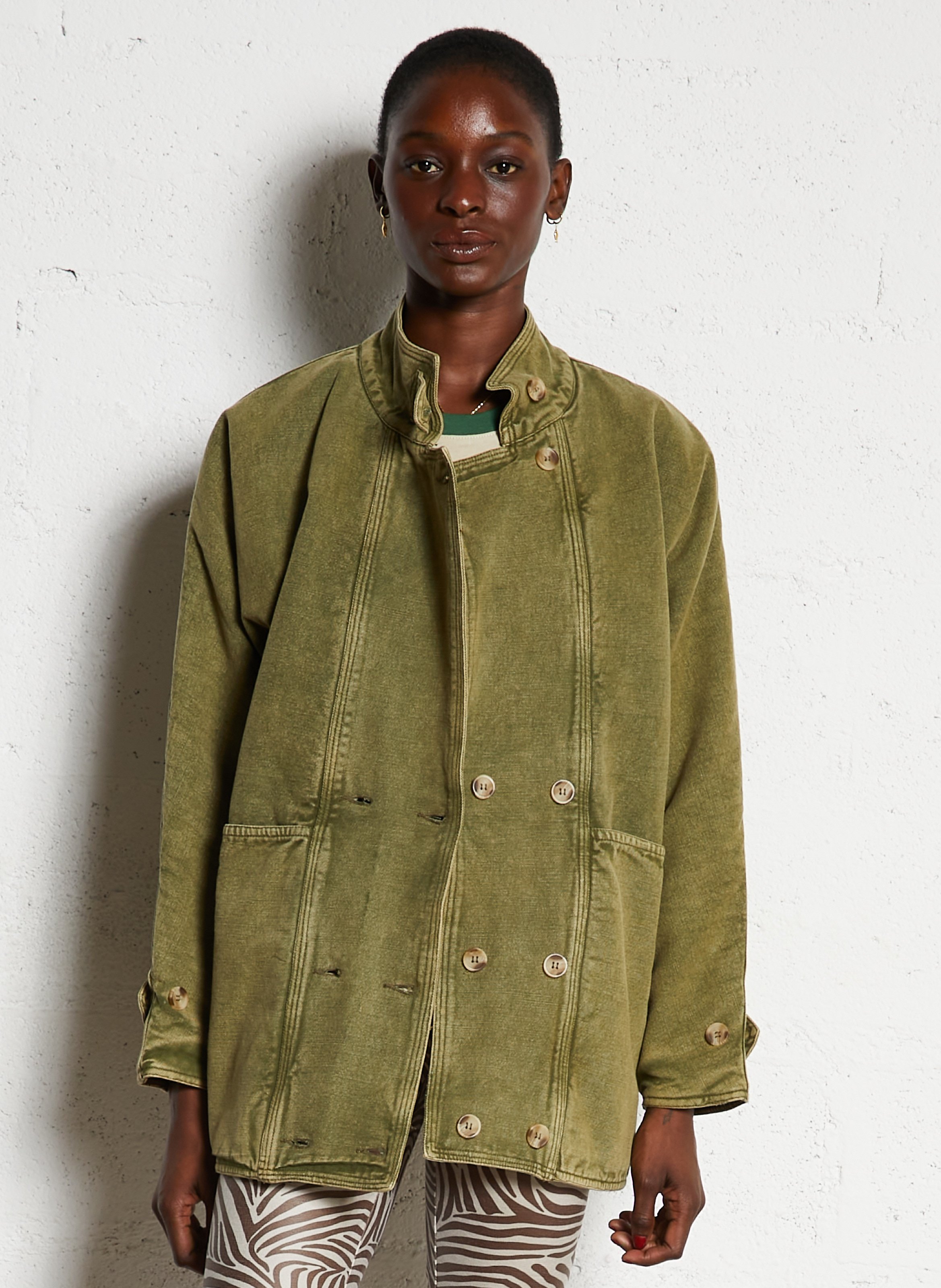 Manteau en denim col montant LEON & HARPER Kaki