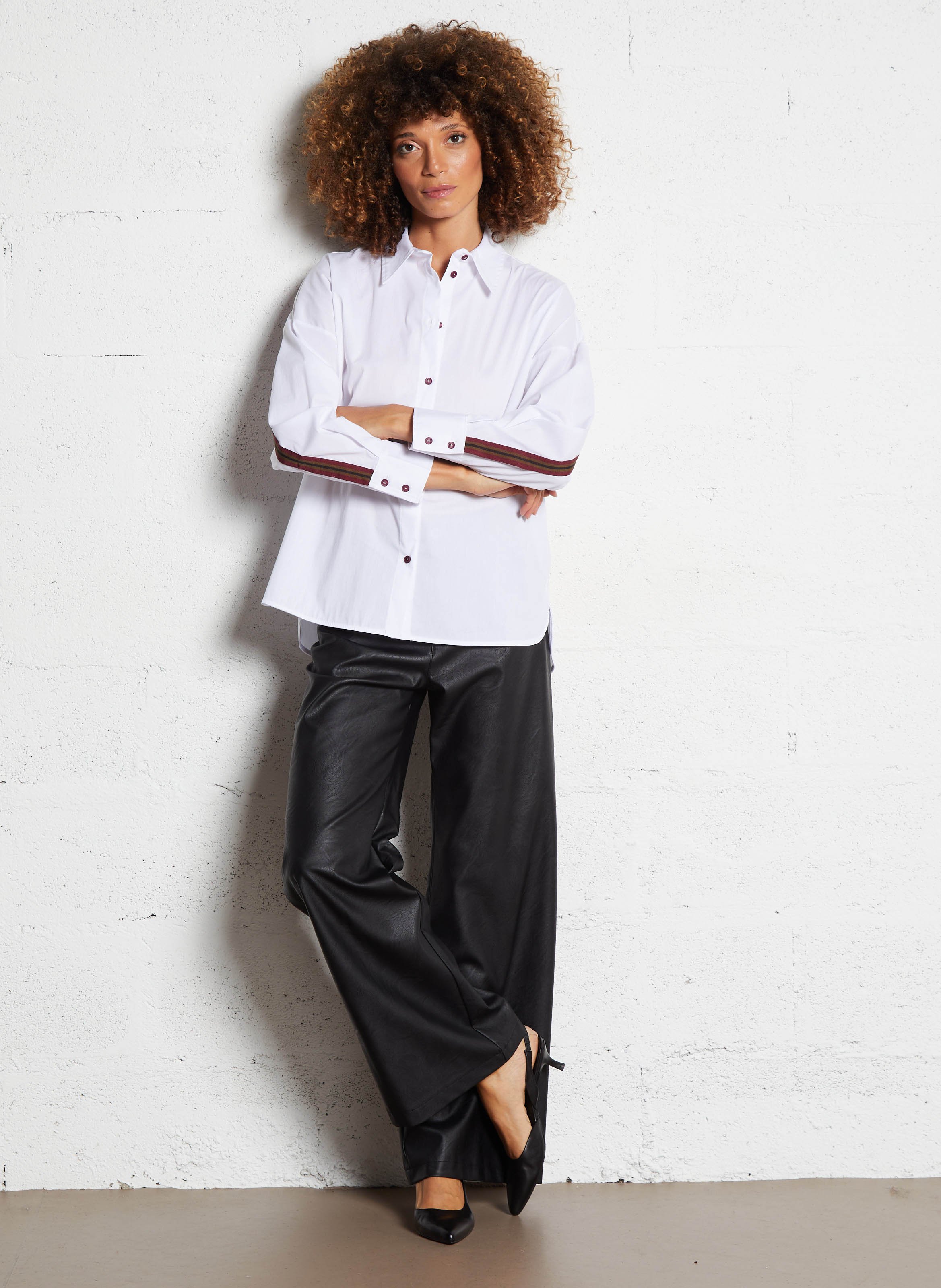 Chemise oversize col classique en coton mélangé PLEASE Blanc