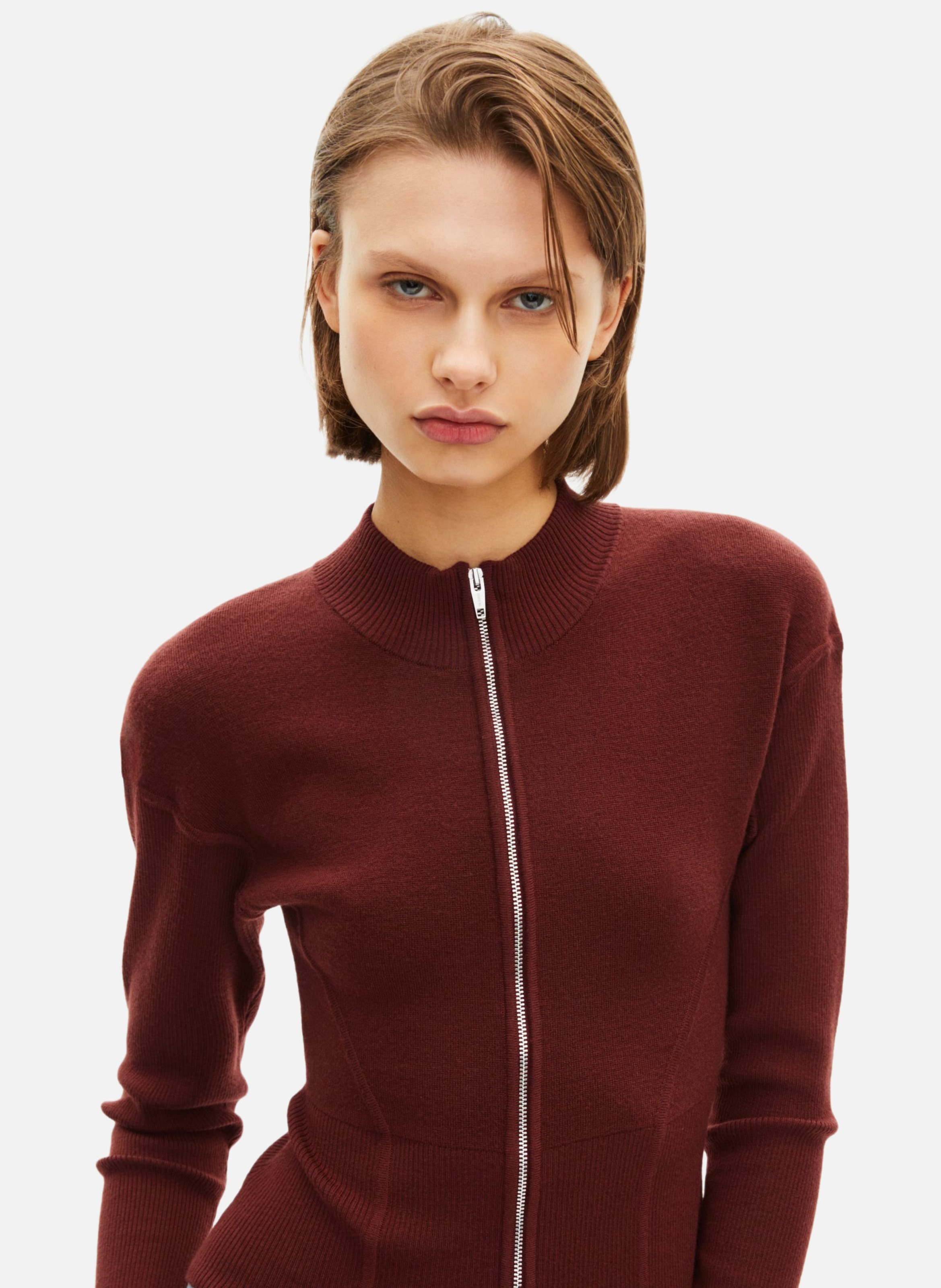 Zip-up cardigan in blended wool THE KOOPLES Red