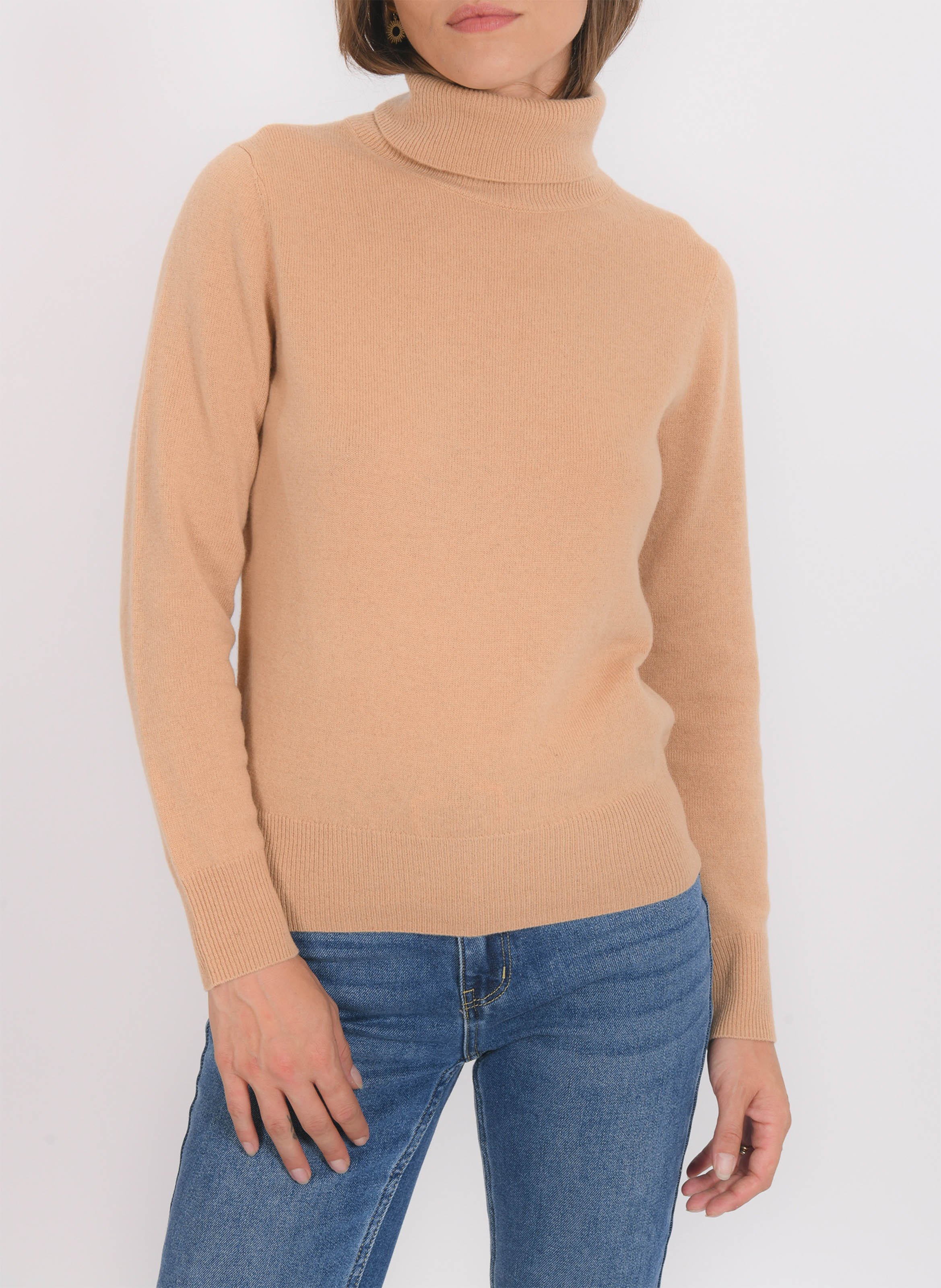Rollkragenpullover aus einfarbiger Wolle und Kaschmir KOOKAI Beige