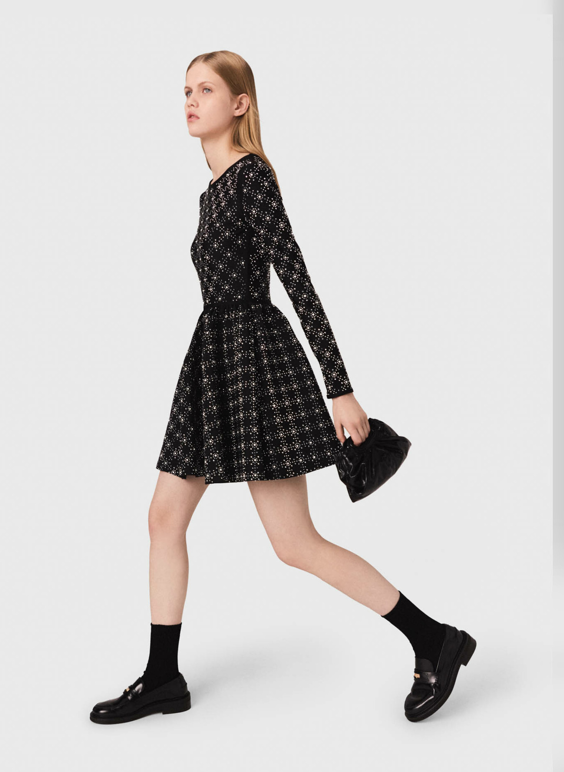 Short printed round-neck dress MAJE Black