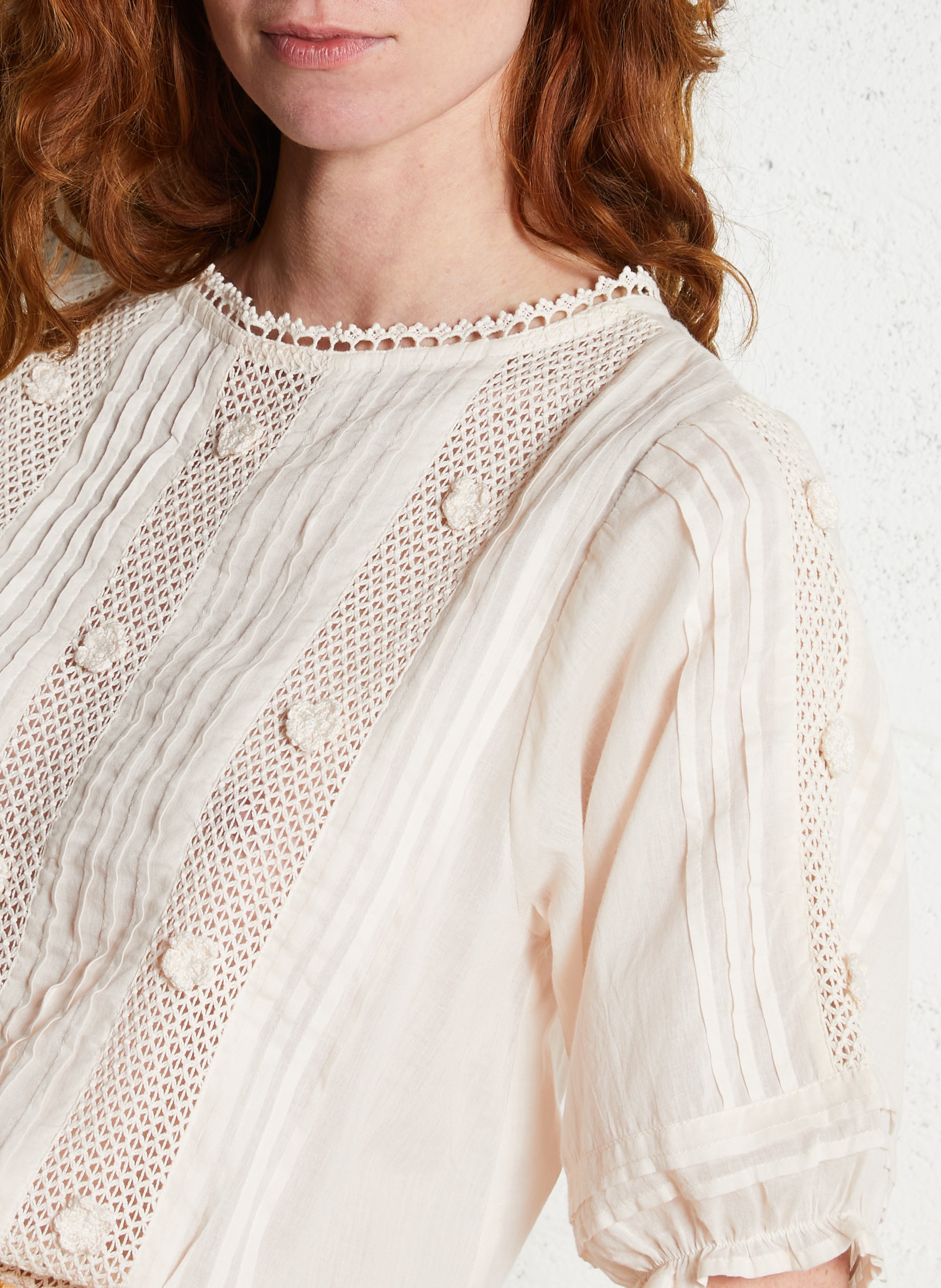 Blouse van biokatoen met ronde hals EMILE ET IDA Beige