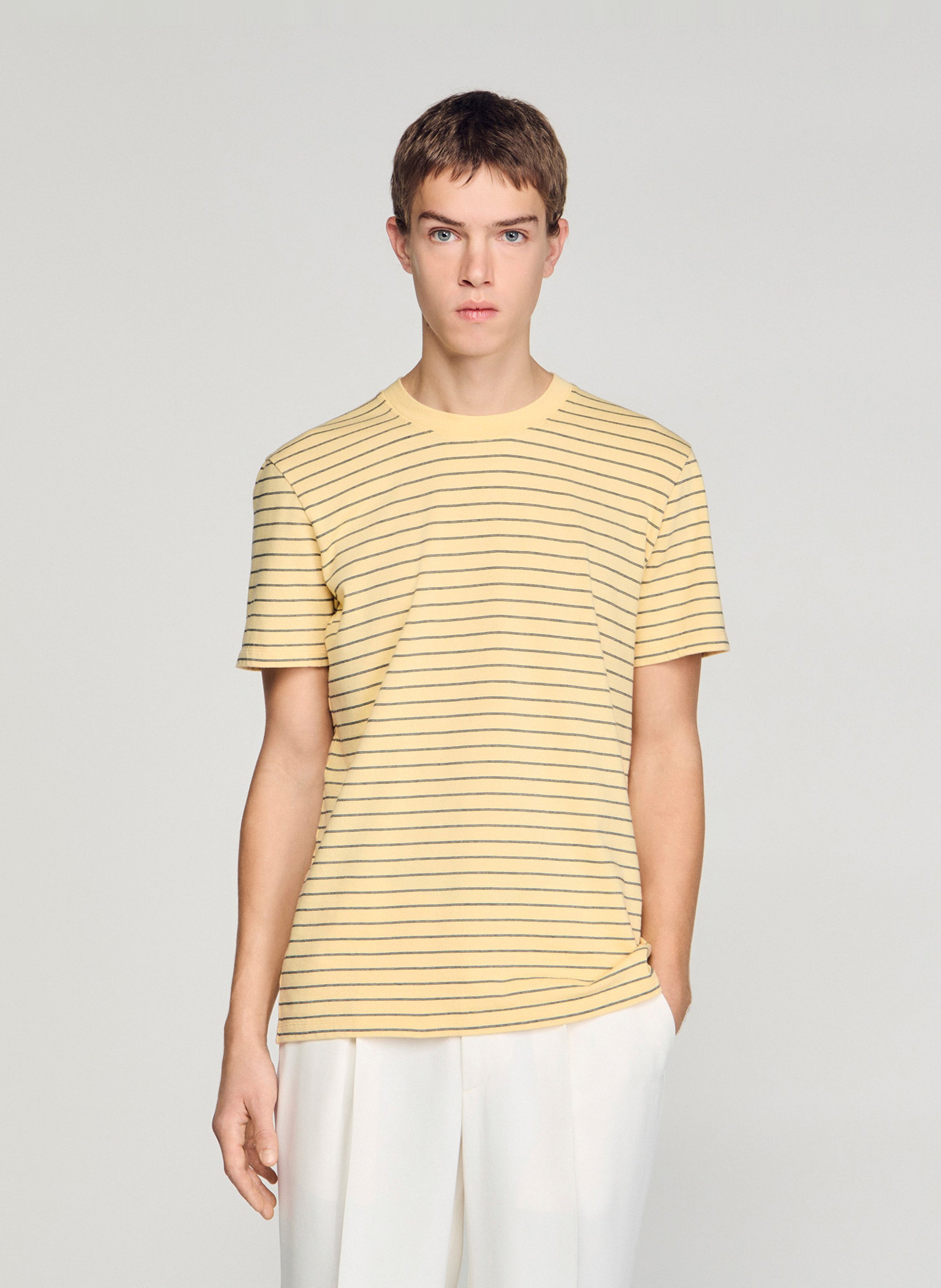 Tee-shirt col rond à rayures SANDRO Jaune