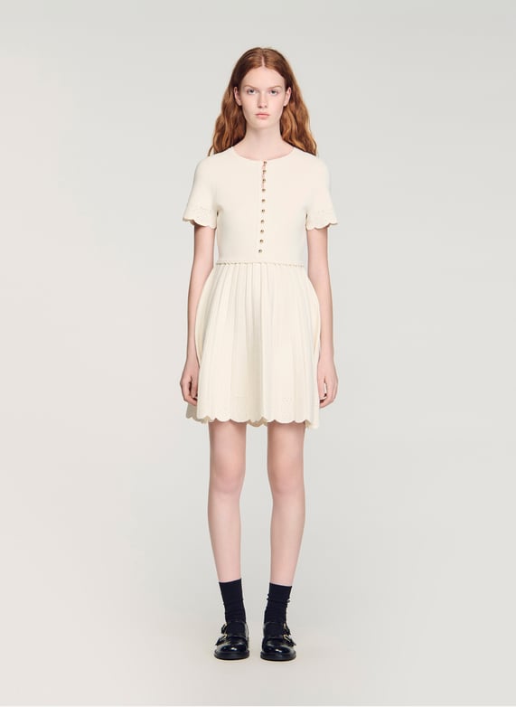 sandro dress beige Auth. Sandro Beige/white Dress, Sz.6, New Without Tag