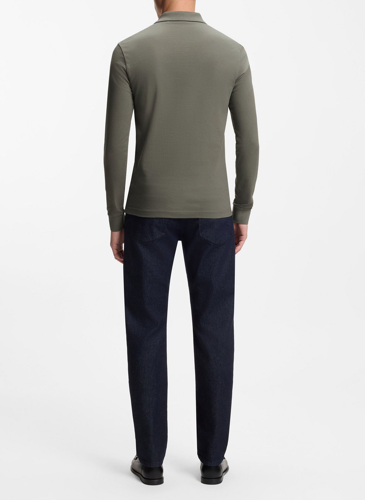 Regular-fit long-sleeved cotton-blend polo shirt Silver