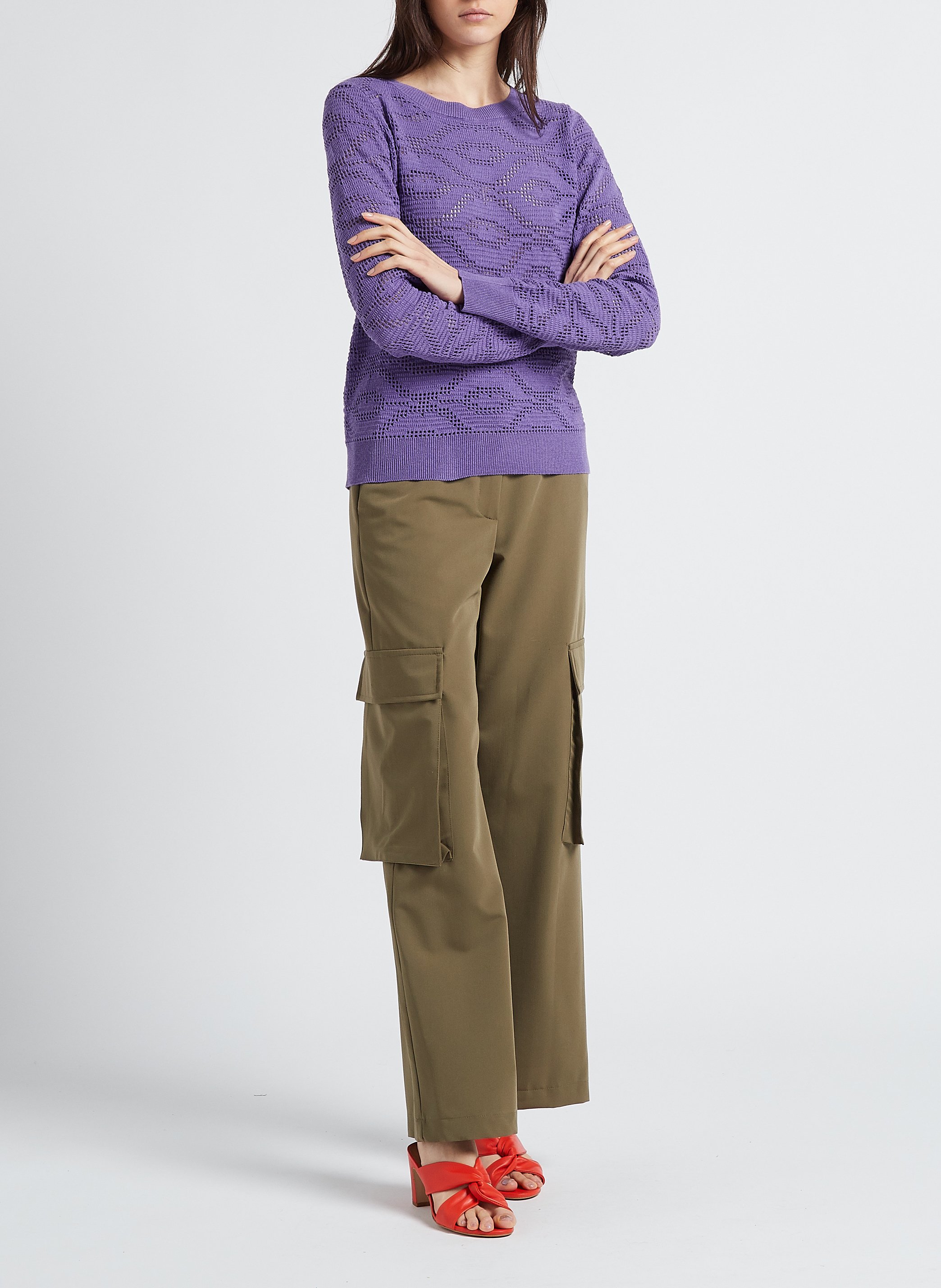 Pull col rond ajouré en coton mélangé LA PETITE FRANCAISE Violet