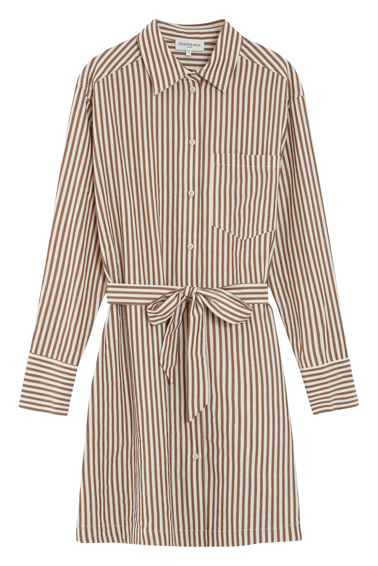 Robe courte col classique en coton mélangé GRACE ET MILA Marron