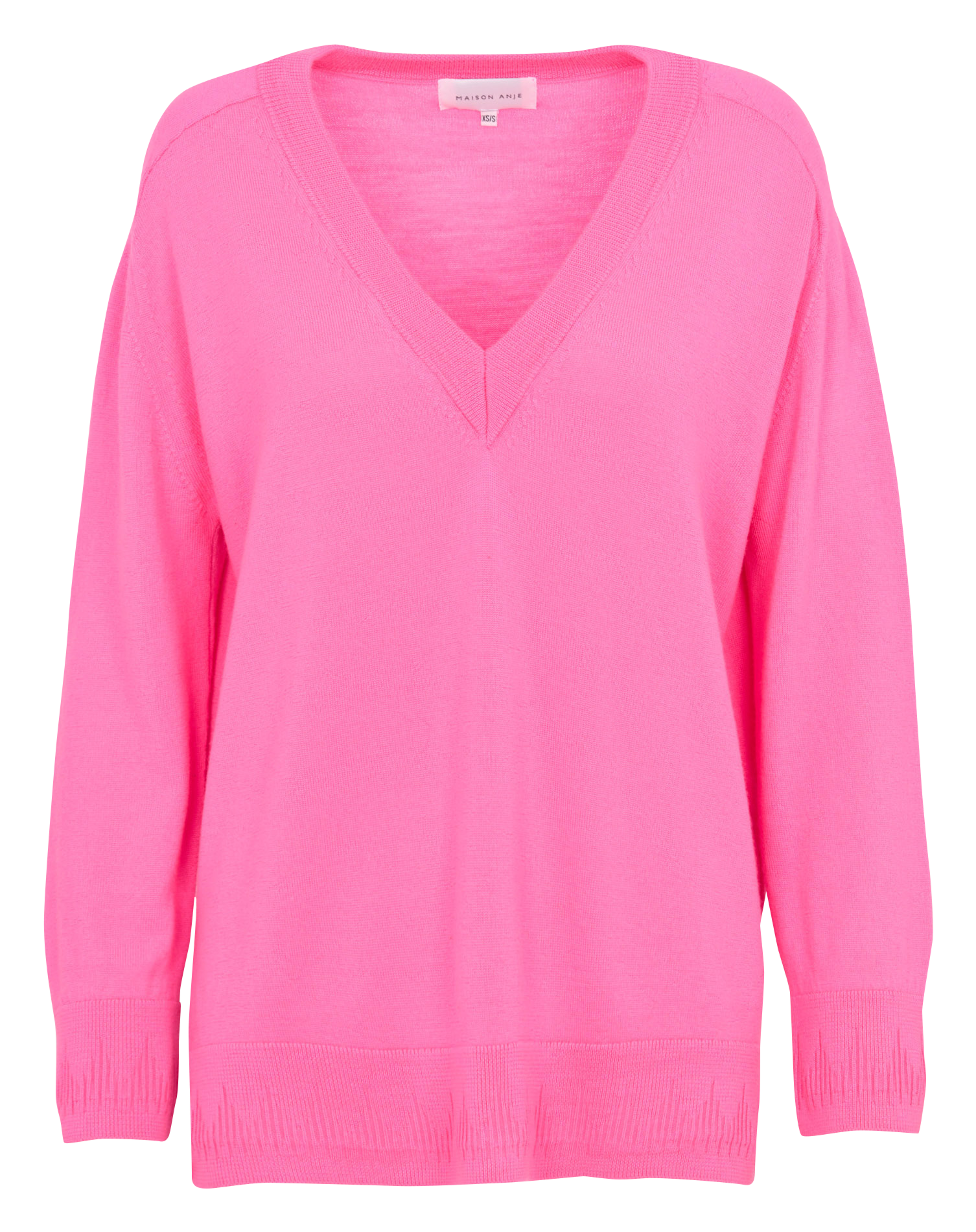 Ruimvallende, wollen trui met V-hals MAISON ANJE Roze