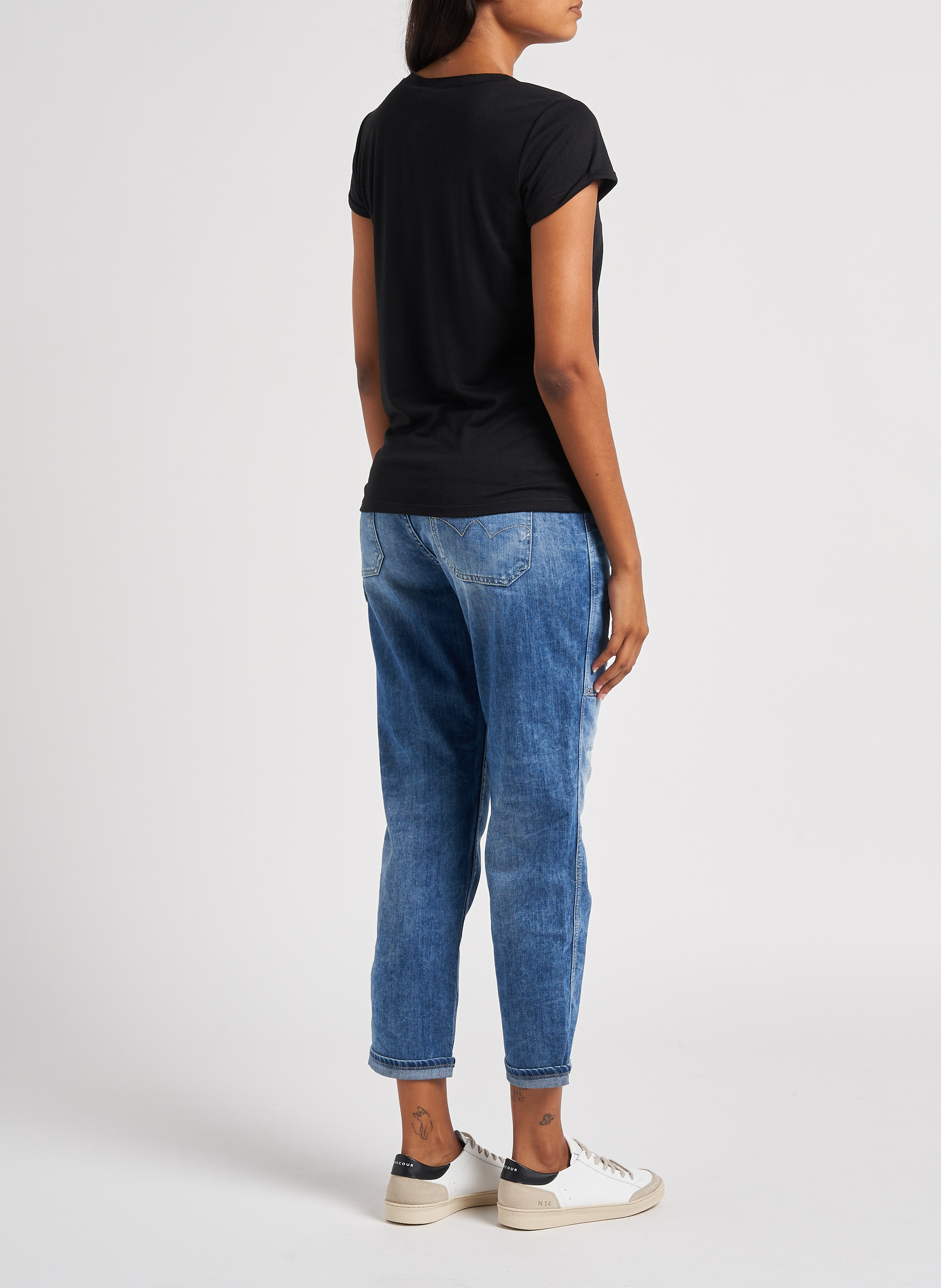 Recht T-shirt met V-hals en zeefdruk LE TEMPS DES CERISES Zwart