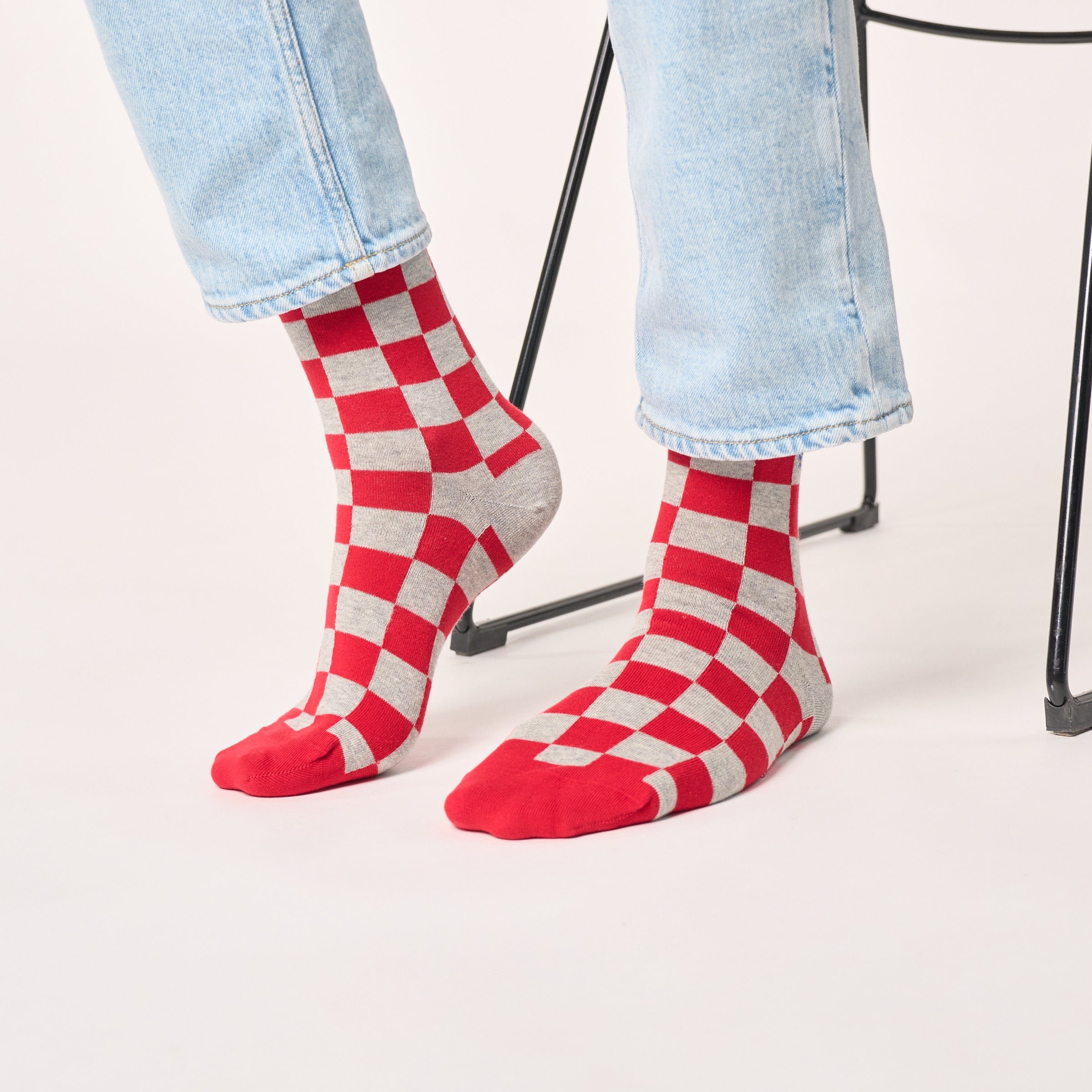 Combed cotton checkered socks BILLYBELT Red