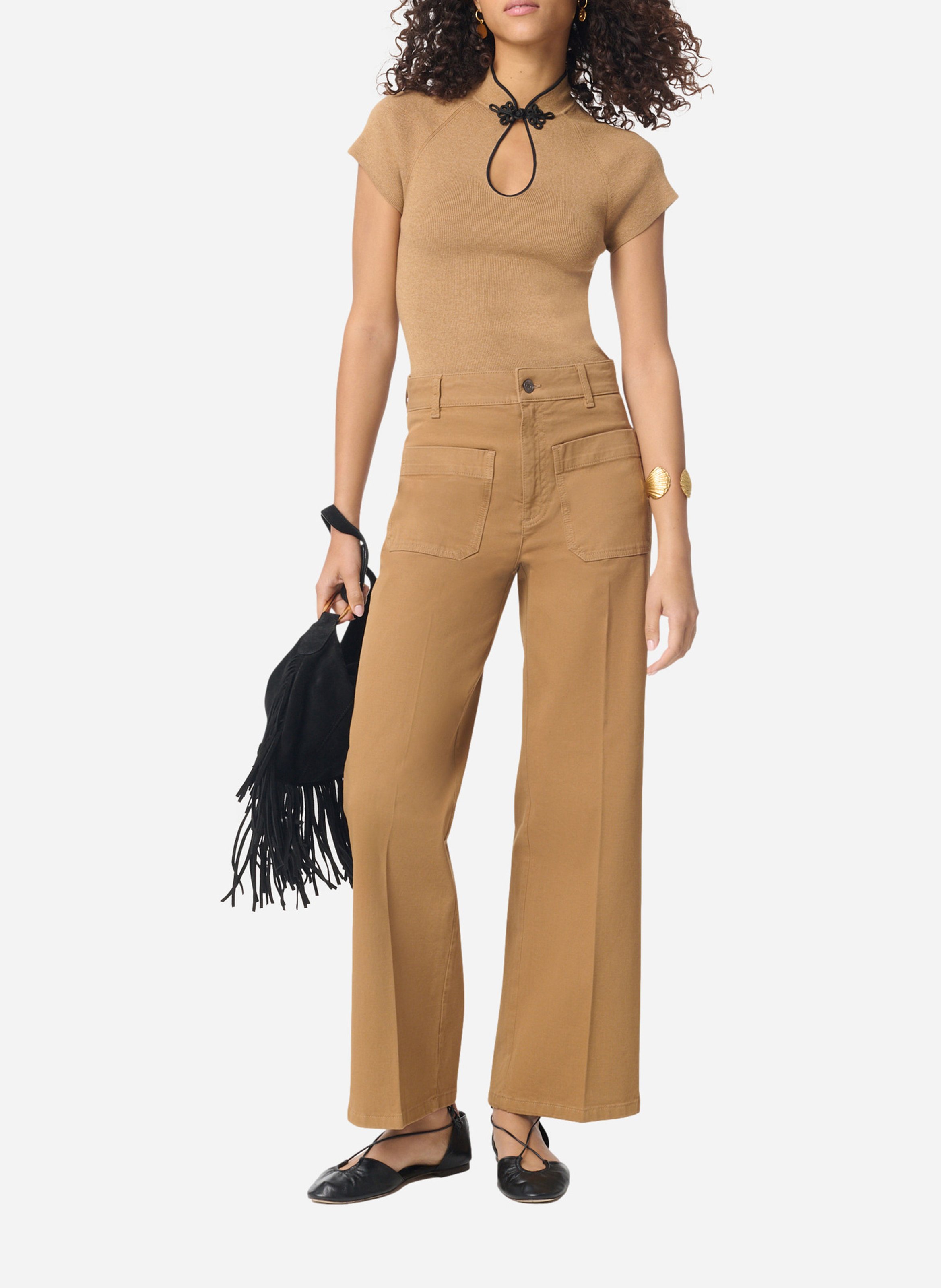 Plain high-waisted straight-cut pants VANESSA BRUNO Brown